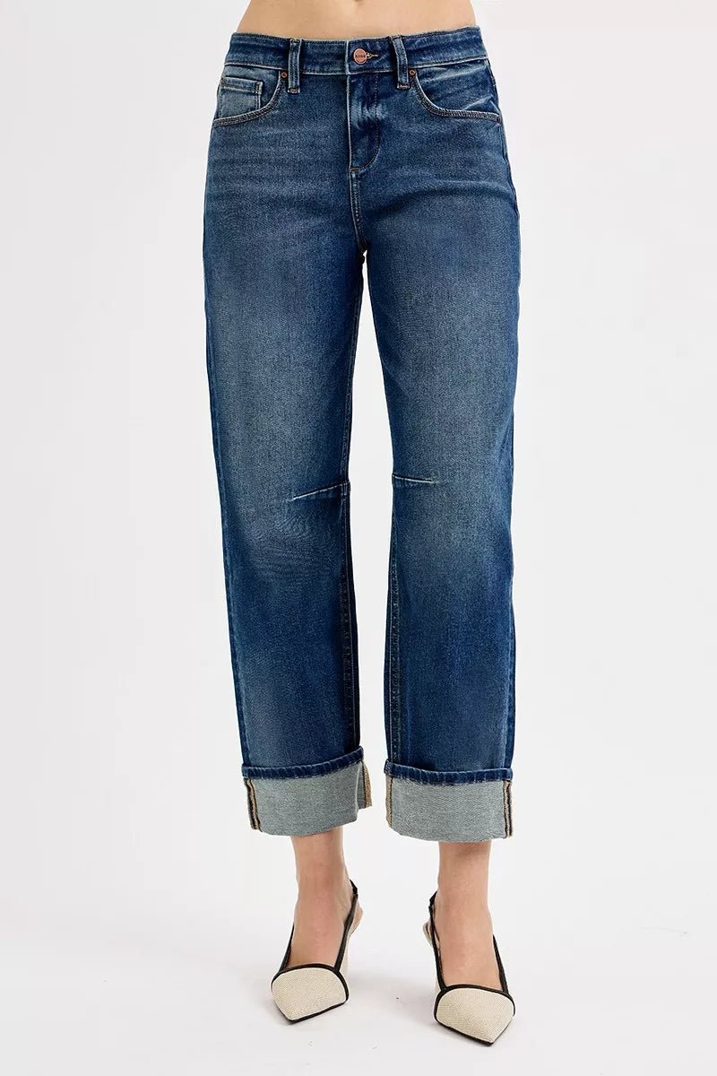RISEN Slouchy Crop Barrel Cuffed Jeans - PBNJ FASHIONS