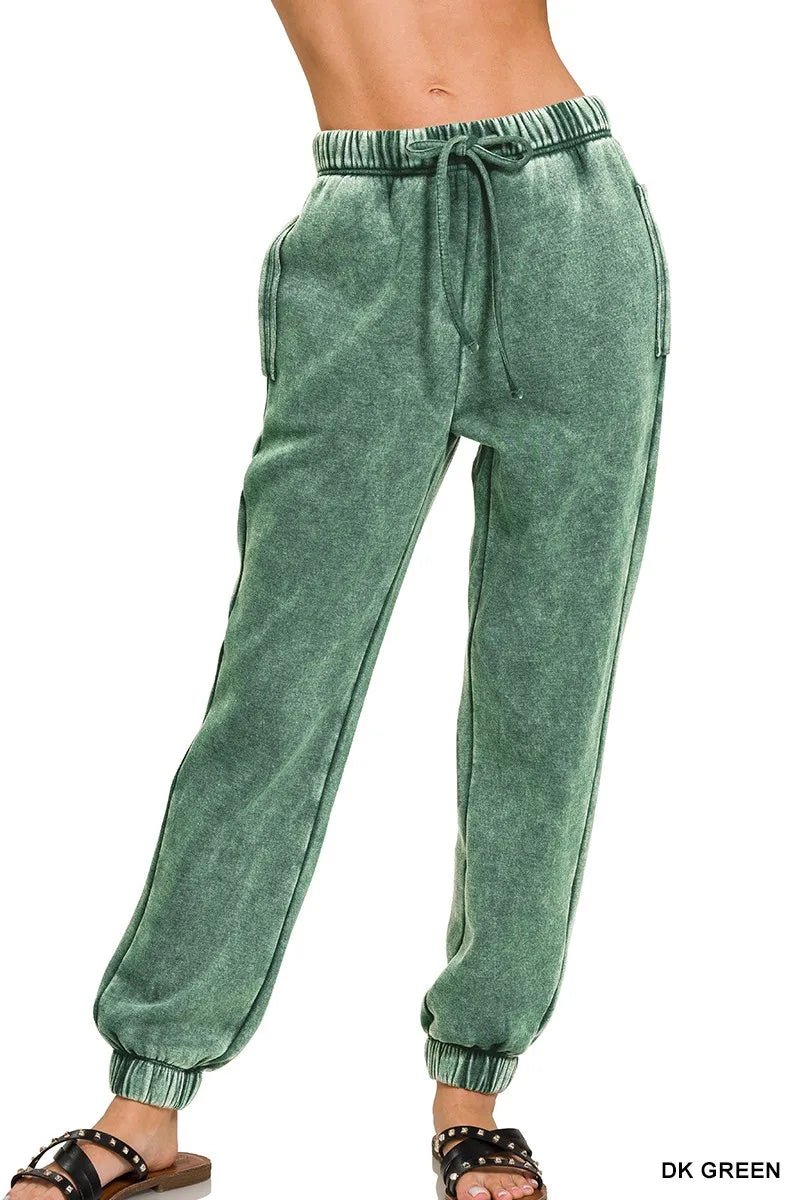 Zenana Acid Wash Fleece Sweatpants with Pockets - PBNJ FASHIONS