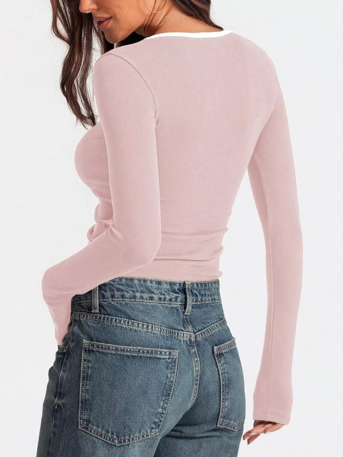 Contrast Trim Long Sleeve Top - PBNJ FASHIONS