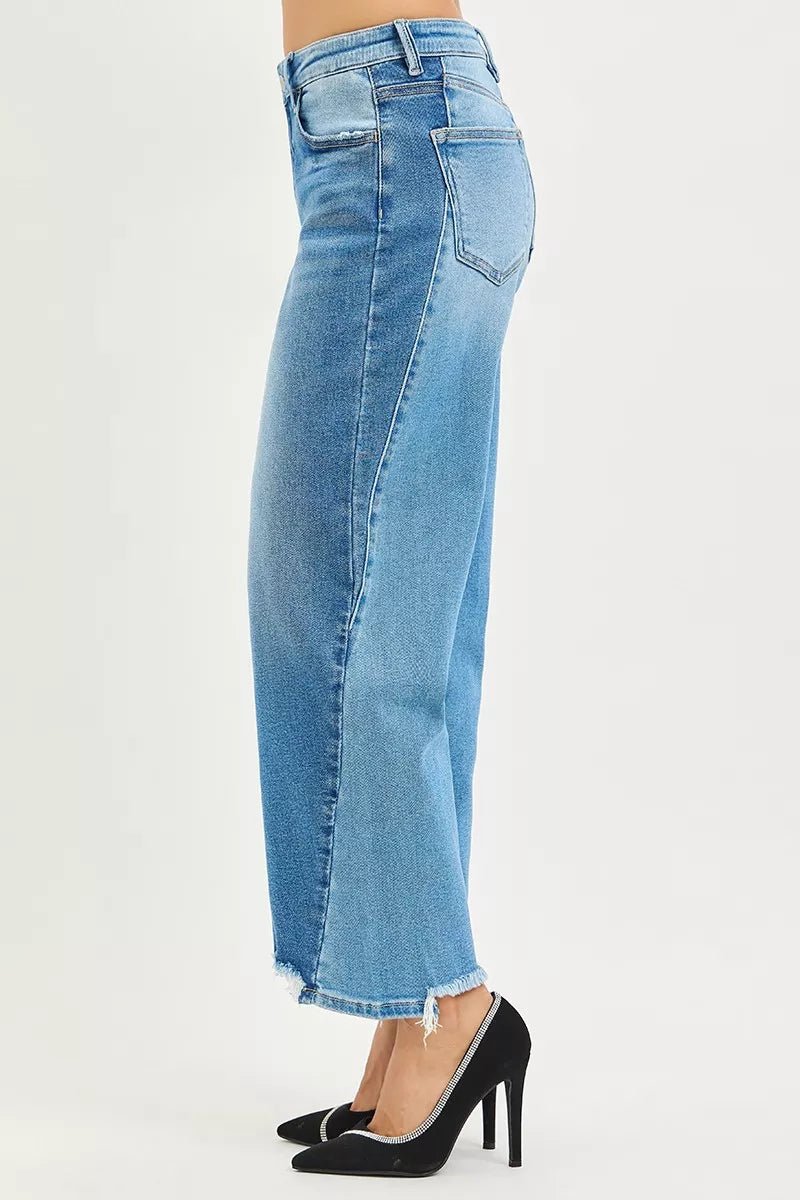 RISEN Full Size Slouchy Cropped Barrel Jeans with Contrast Wash Plus Size - PBNJ FASHIONS