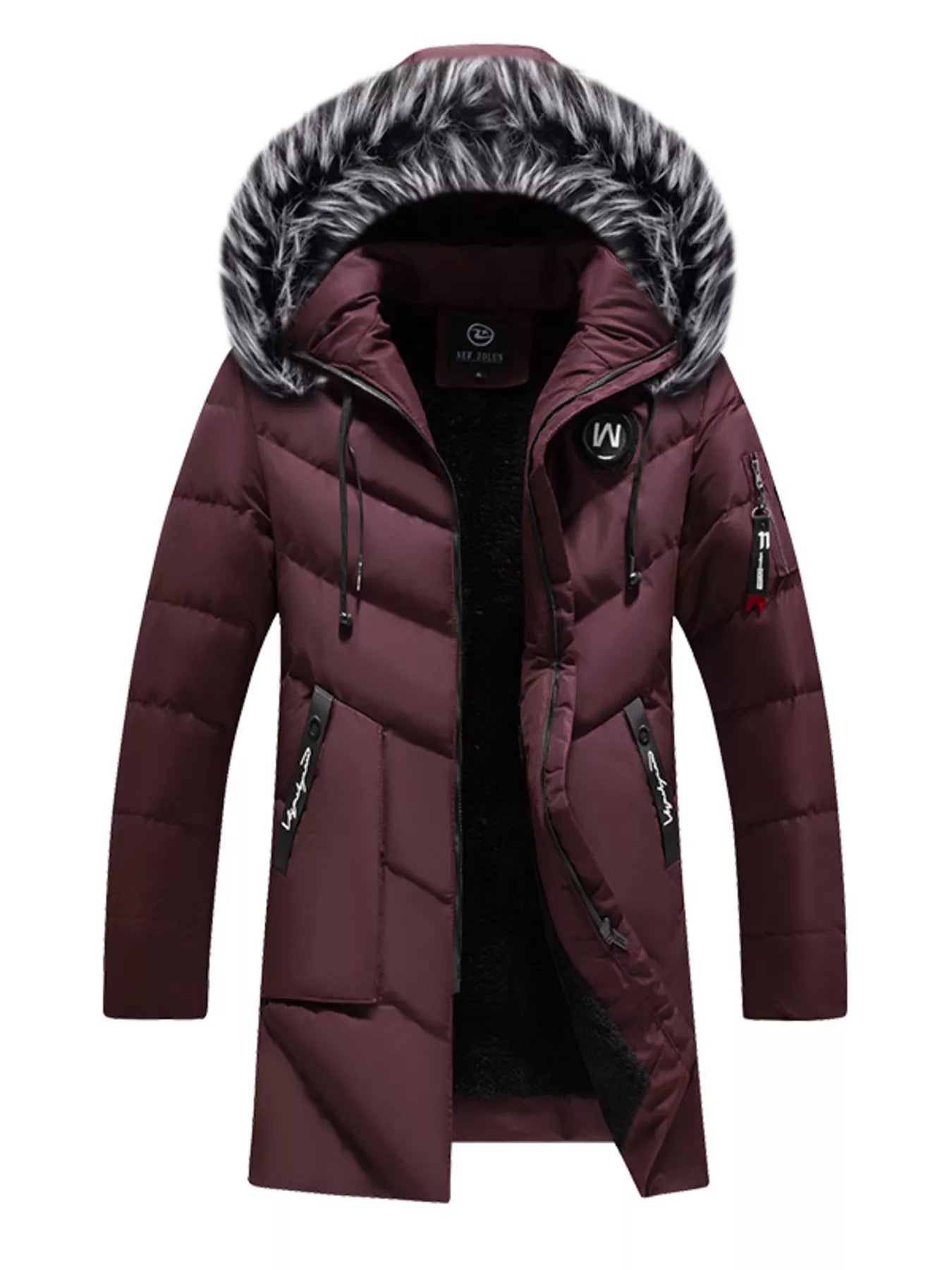 Men's Plus Size Longline Padded Winter Coat with Faux Fur Hood - PBNJ FASHIONS