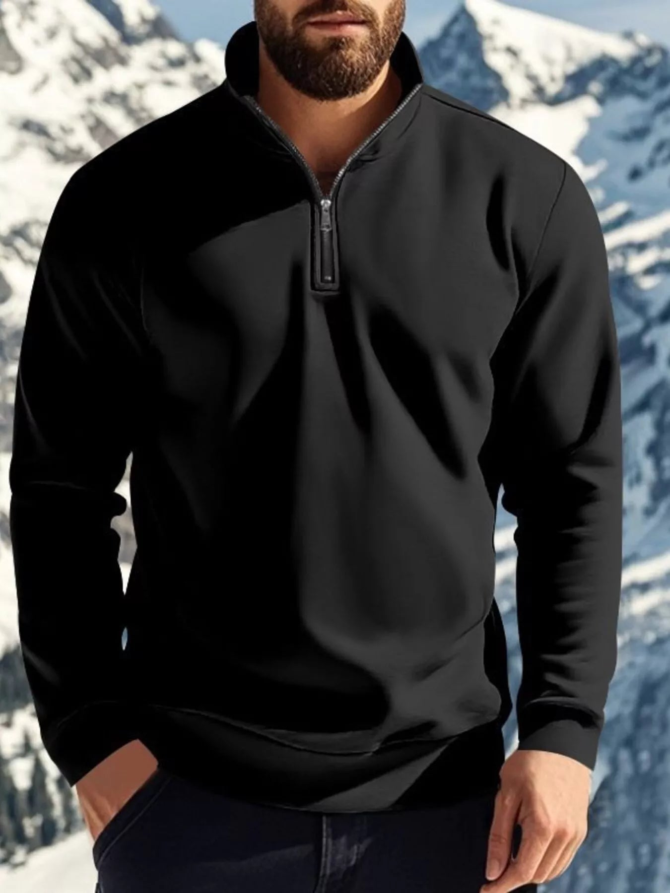 Men's Full Size Solid Color Quarter Zip Sweatshirt Plus Size - PBNJ FASHIONS