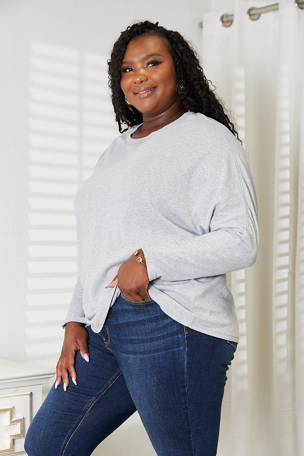 Double Take Seam Detail Round Neck Long Sleeve Top - PBNJ FASHIONS
