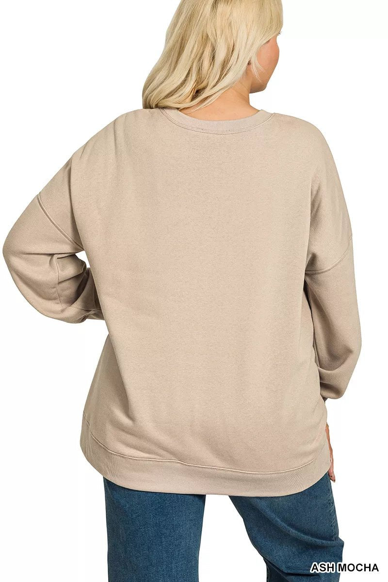 Zenana Full Size Fleece Hi - low Boyfriend Sweatshirts with Pockets Plus Size - PBNJ FASHIONS
