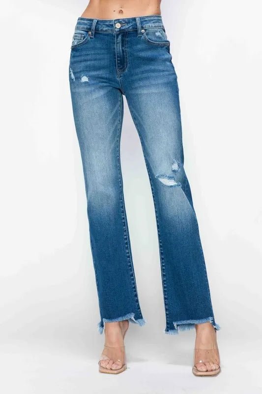 bytos Full Size Raw Hem Distressed Mid Rise Straight Jeans - PBNJ FASHIONS