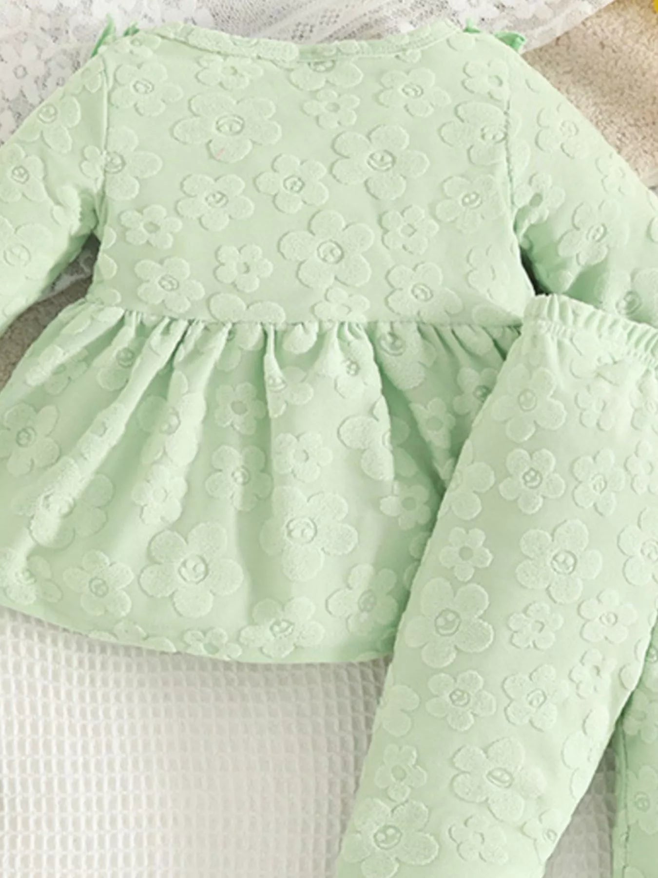 Children's Floral Embossed Ruffle Trim Top and Pants Set - PBNJ FASHIONS