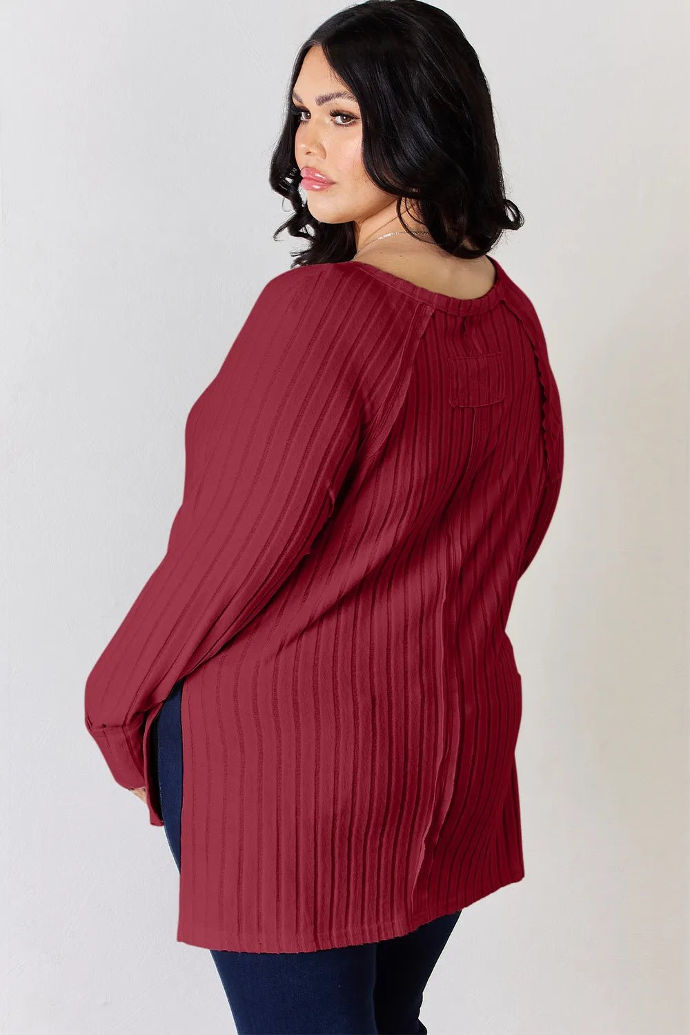 Basic Bae Full Size Ribbed Round Neck Slit T-Shirt - PBNJ FASHIONS
