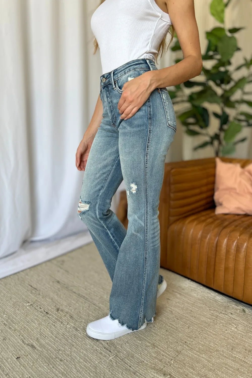 Judy Blue Full Size Medium Rise Tummy Control Destroy Flare - PBNJ FASHIONS