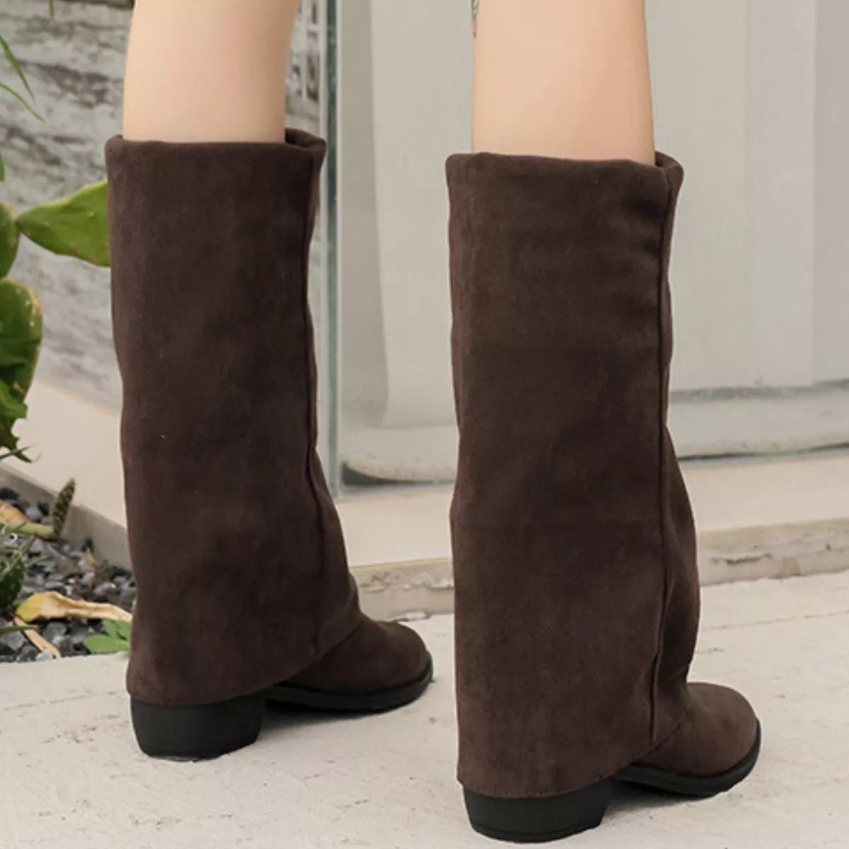 Point Toe Block Heels Boots - Mid Heel Suede Booties with Rubber Sole - PBNJ FASHIONS