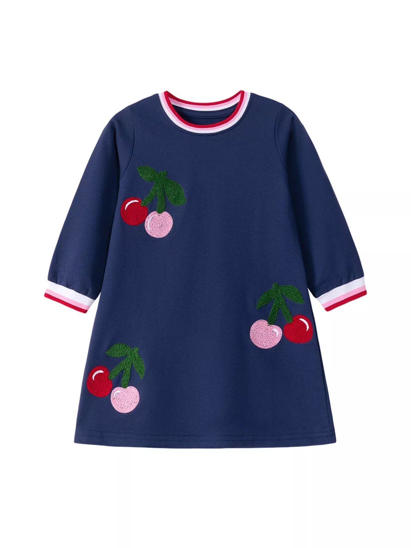 Children's Cherry Appliqued Long Sleeve Dress - PBNJ FASHIONS