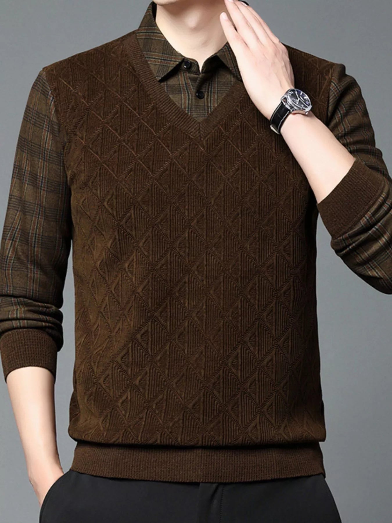 Men's Plus Size Layered - Look Long Sleeve Polo - PBNJ FASHIONS