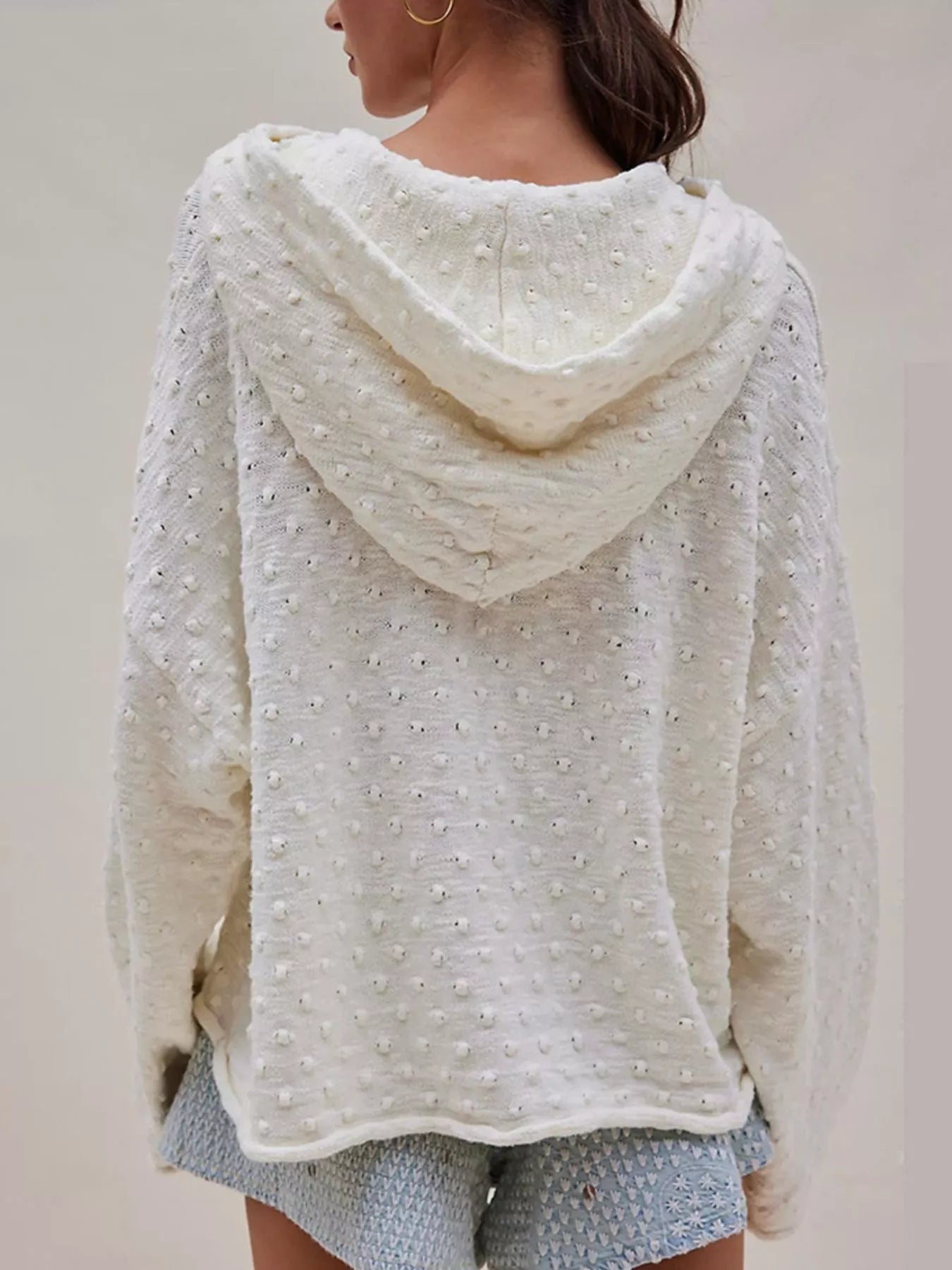 Textured Dot Knit Long Sleeve Hooded Sweater - PBNJ FASHIONS