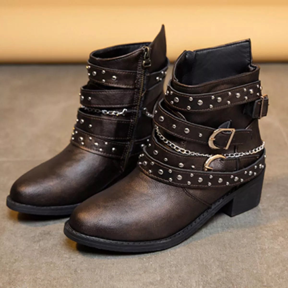 Studded Buckle Ankle Boots - PBNJ FASHIONS