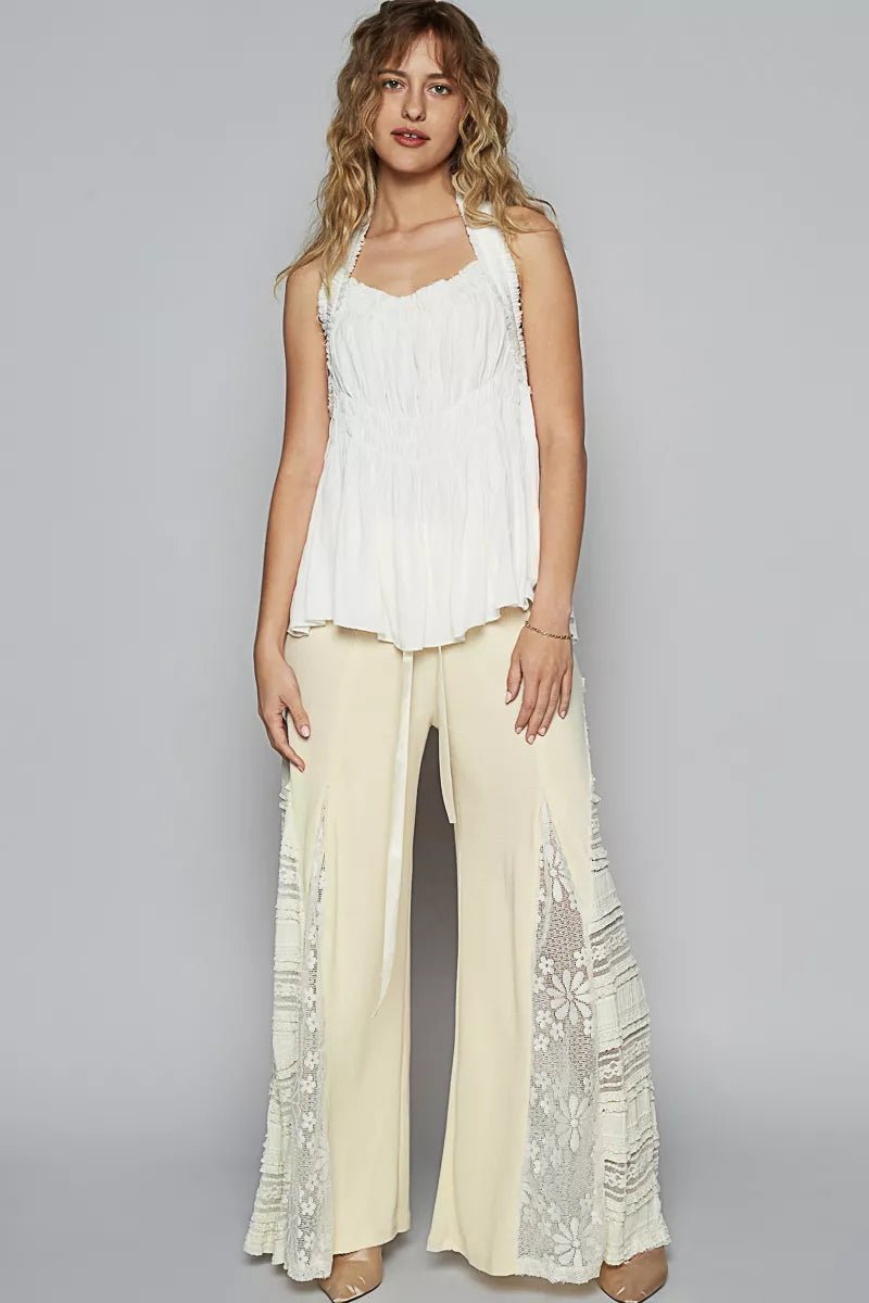 POL Backless Halter Sleeveless Top with Smocking Shirring Detail - PBNJ FASHIONS