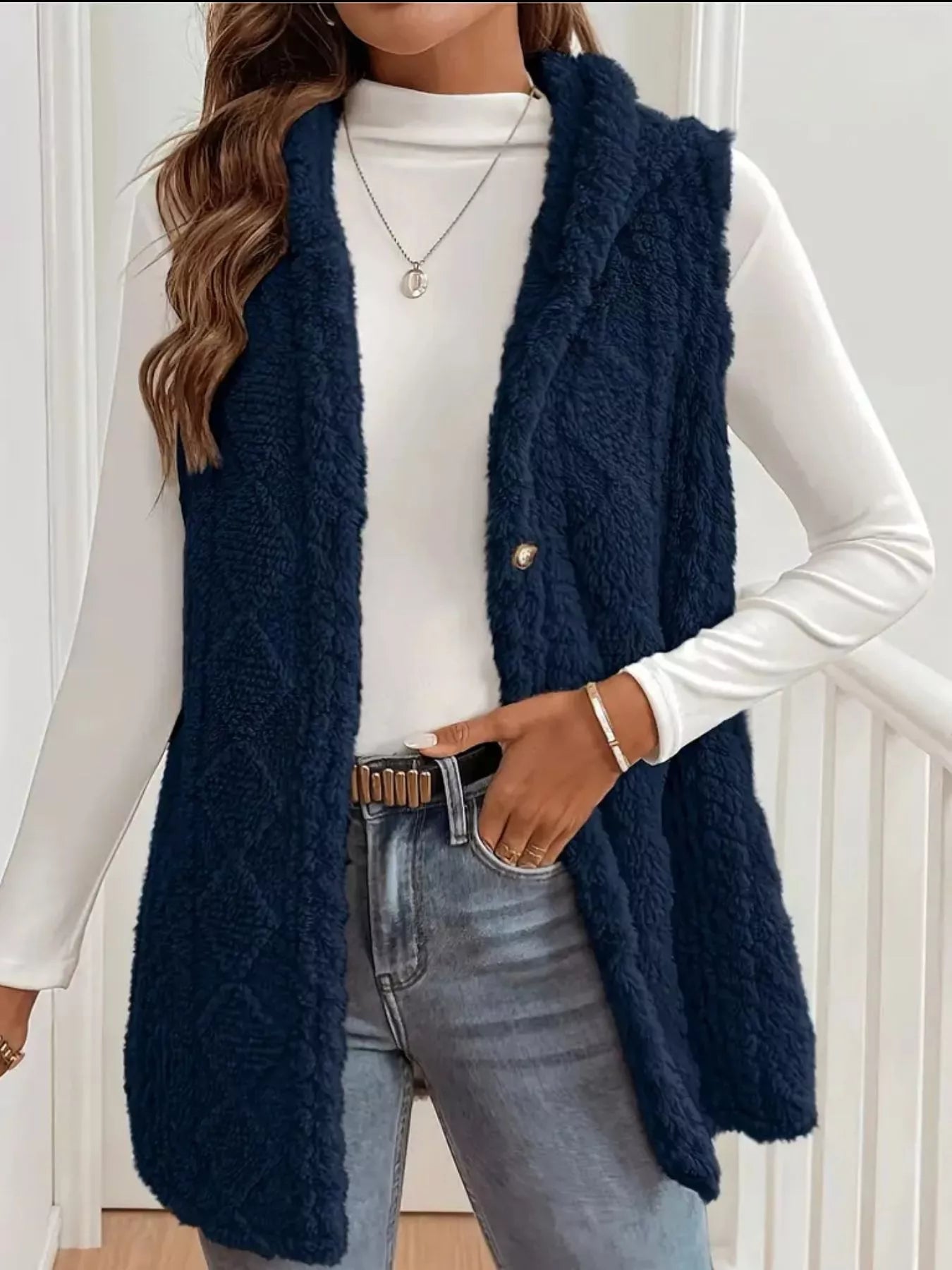 Hooded Button - Up Sherpa Vest Coat - PBNJ FASHIONS