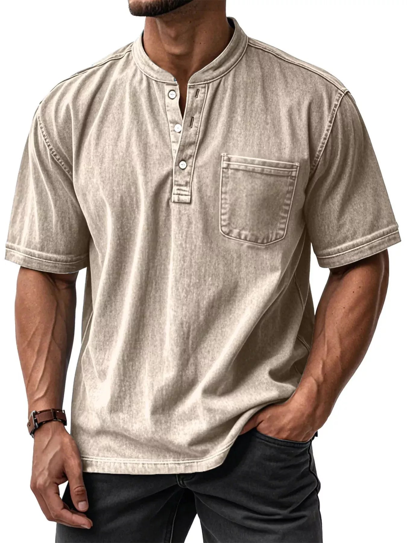 Men's Full Size Button Detail Short Sleeve Top Plus Size - PBNJ FASHIONS