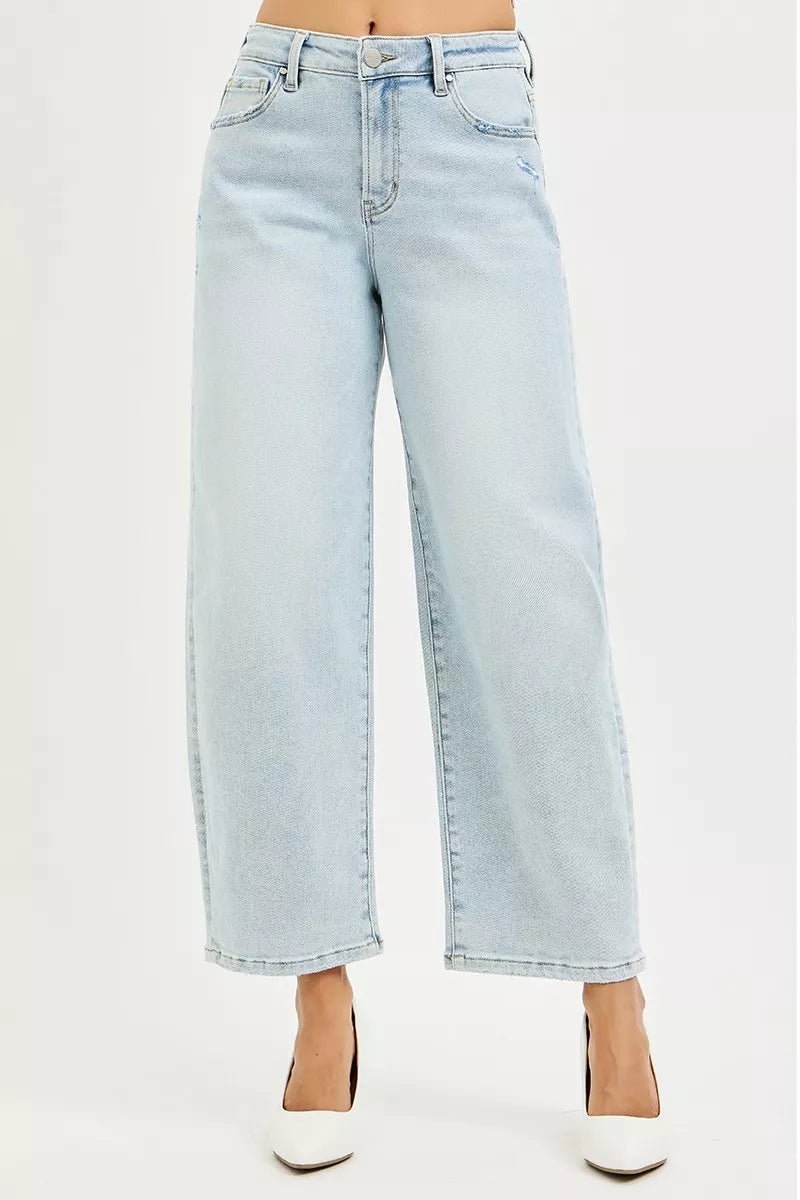 RISEN High Rise Crop Barrel Jeans - PBNJ FASHIONS