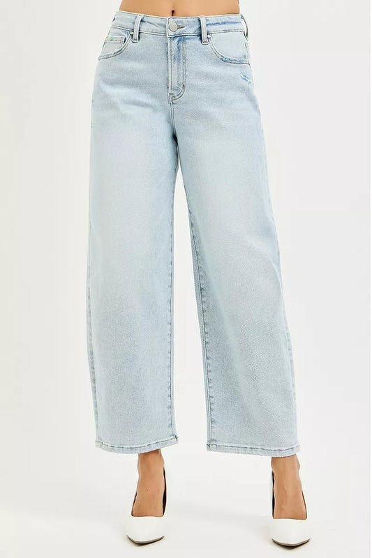 RISEN High Rise Crop Barrel Jeans - PBNJ FASHIONS