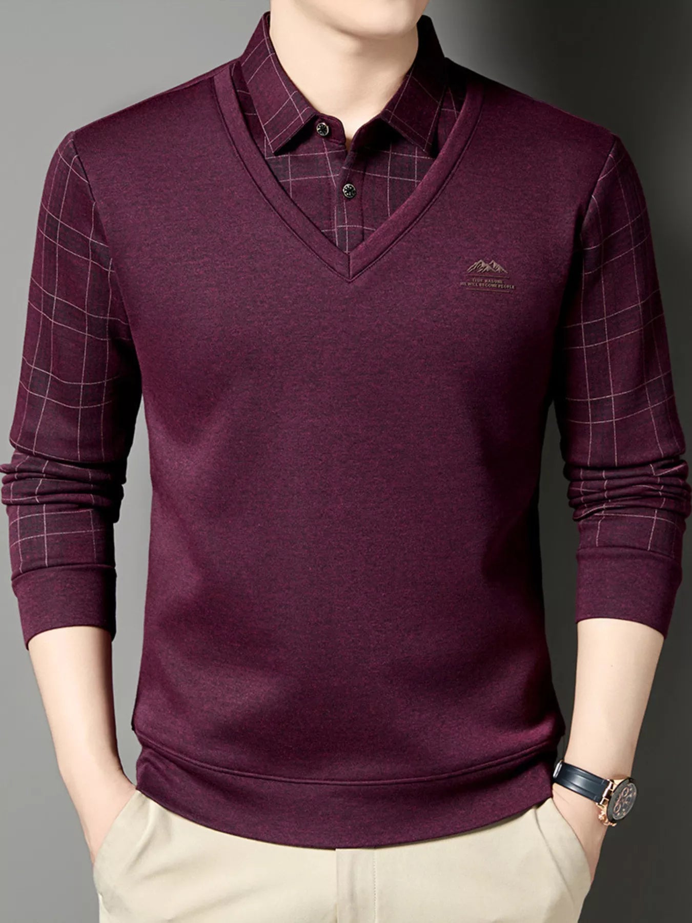Men's Plus Size Layered Style Long Sleeve T-Shirt - PBNJ FASHIONS