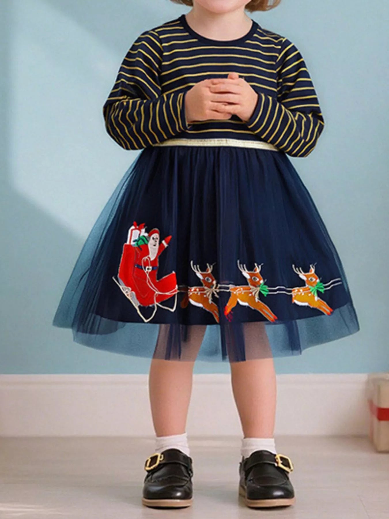 Children's Christmas Santa & Reindeer Tulle Dress - PBNJ FASHIONS