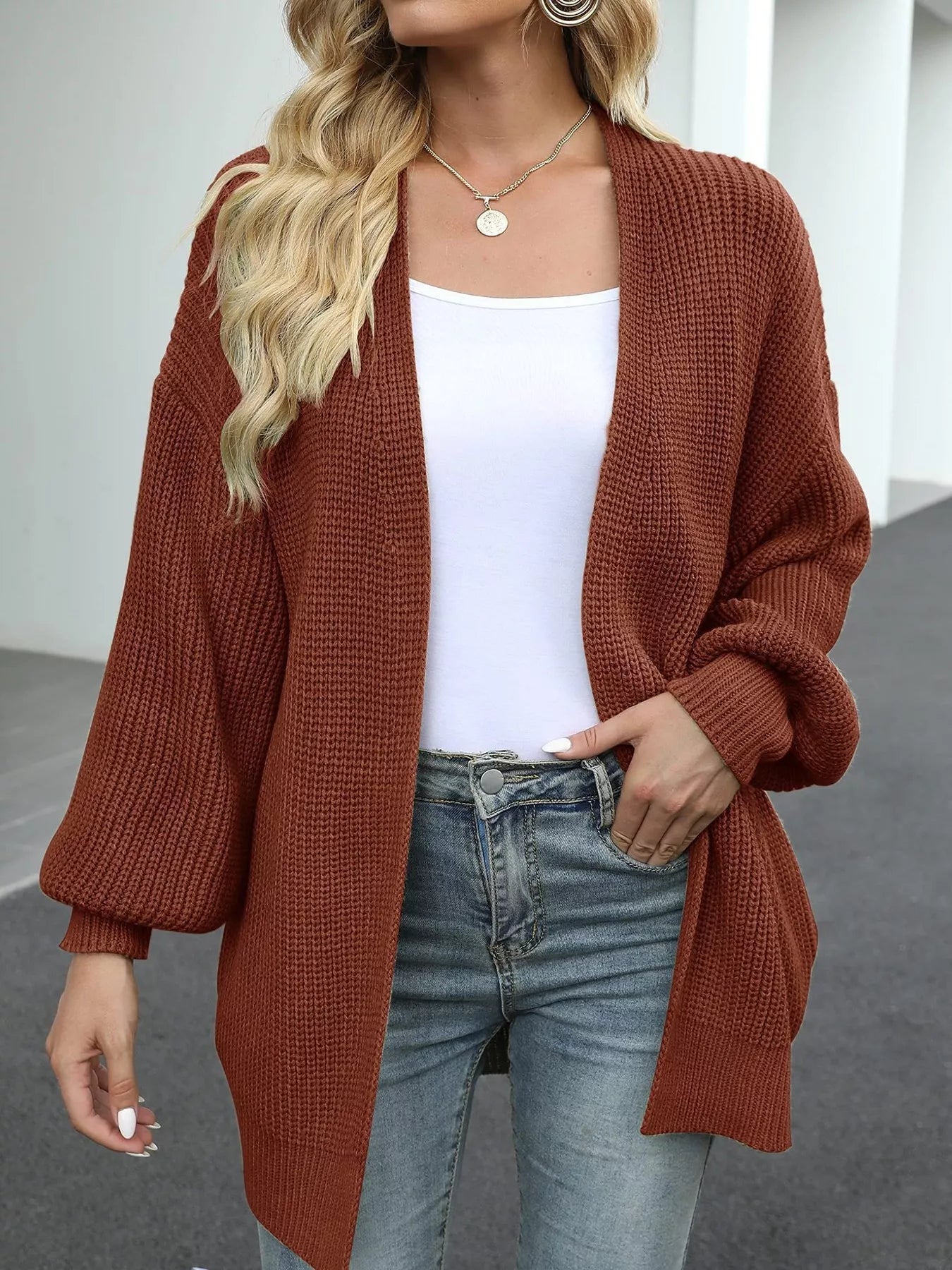 Chunky Knit Open Front Cardigan - PBNJ FASHIONS
