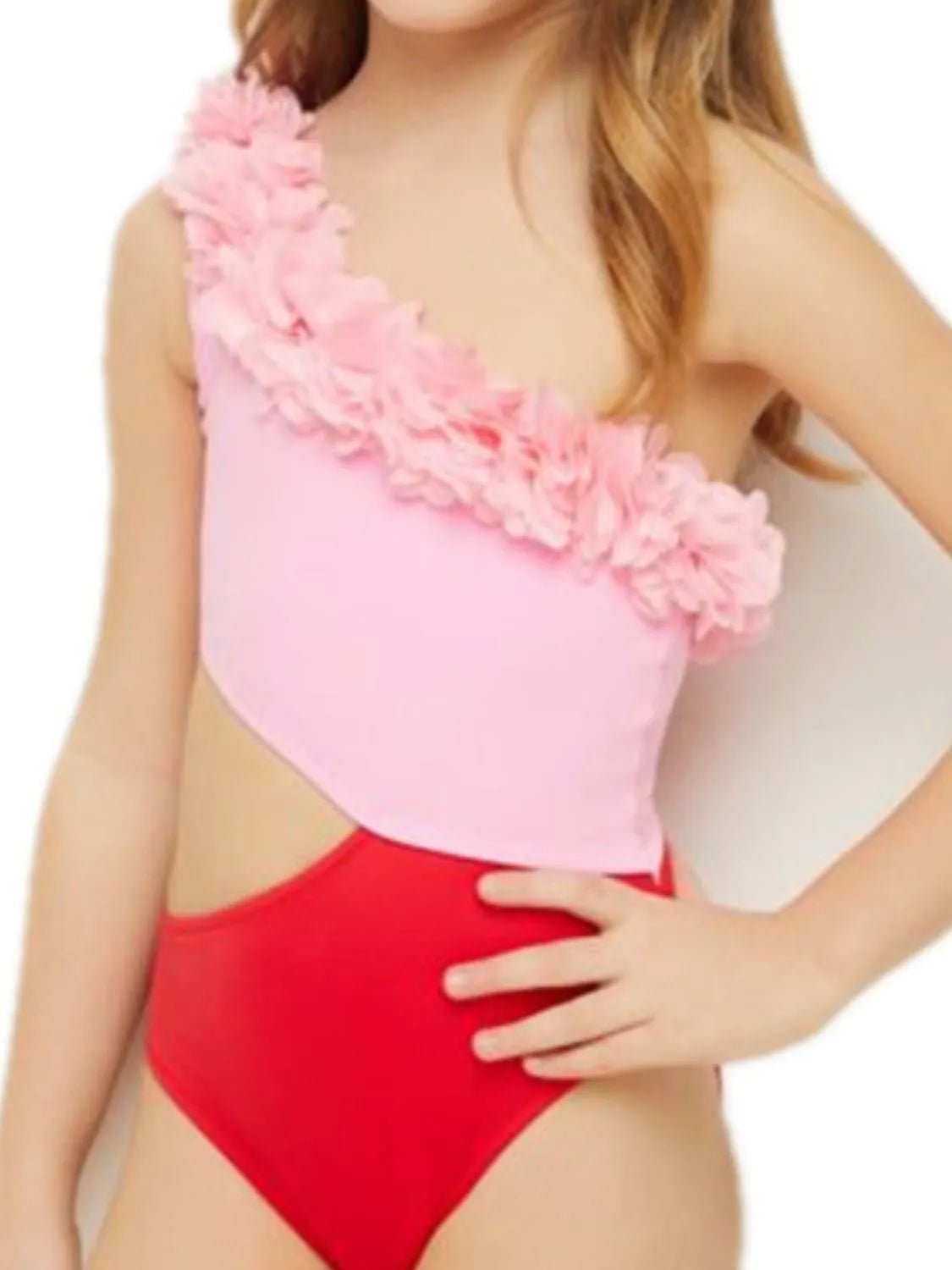 Cutout One Shoulder Contrast Parent - Child Swimwear - PBNJ FASHIONS