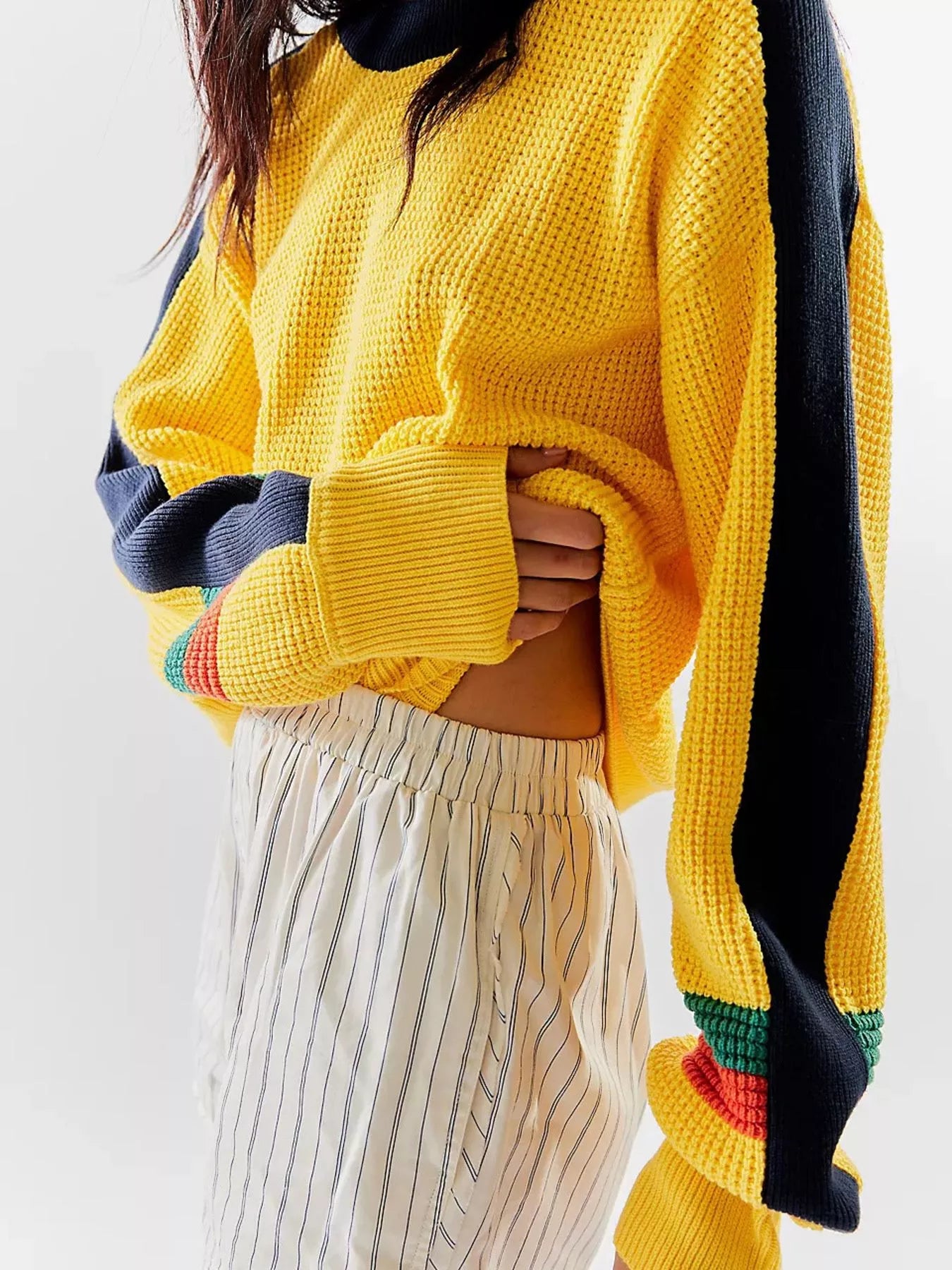 Color Block Waffle Knit Sweater - PBNJ FASHIONS
