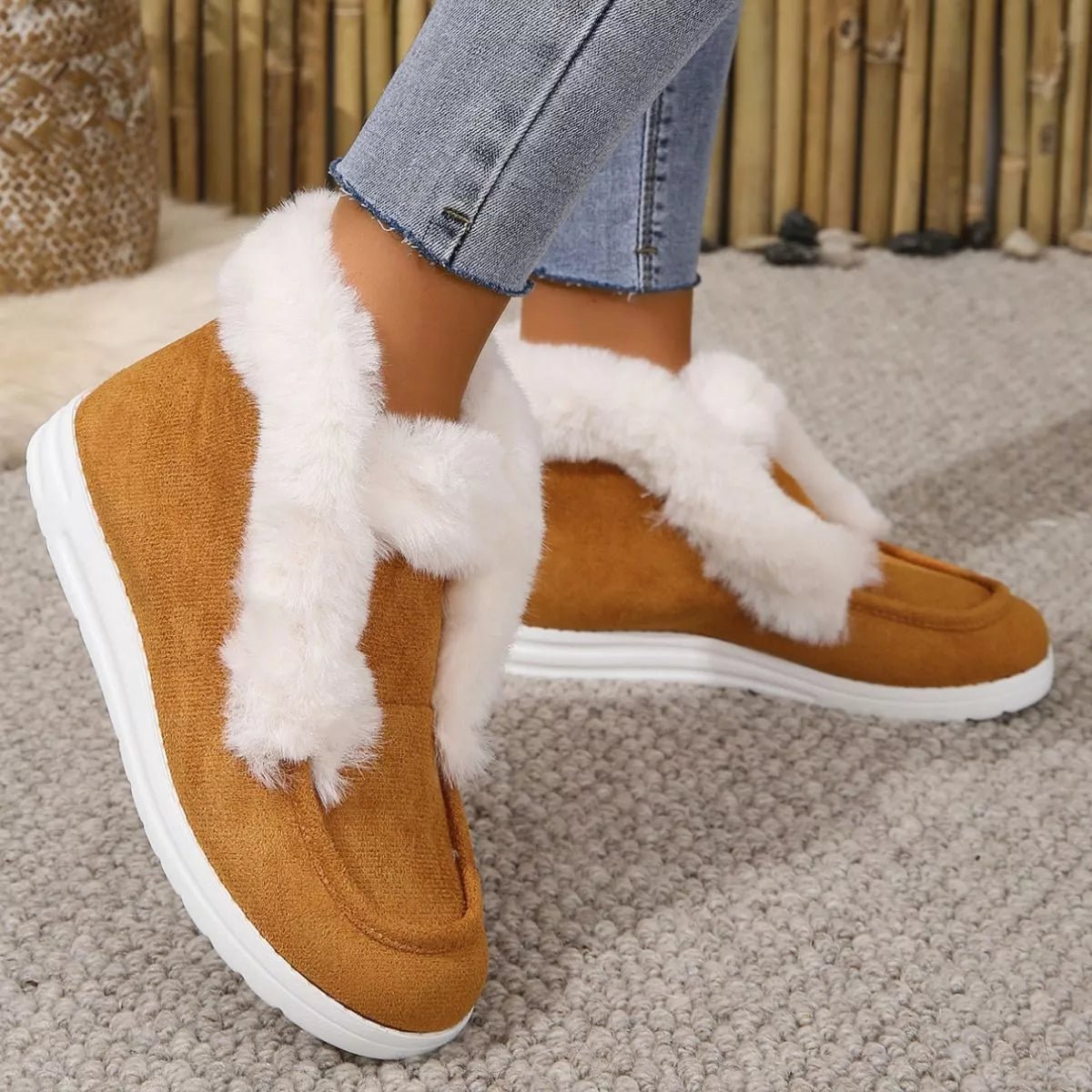 Cozy Fuzzy Trim Ankle Boots - PBNJ FASHIONS