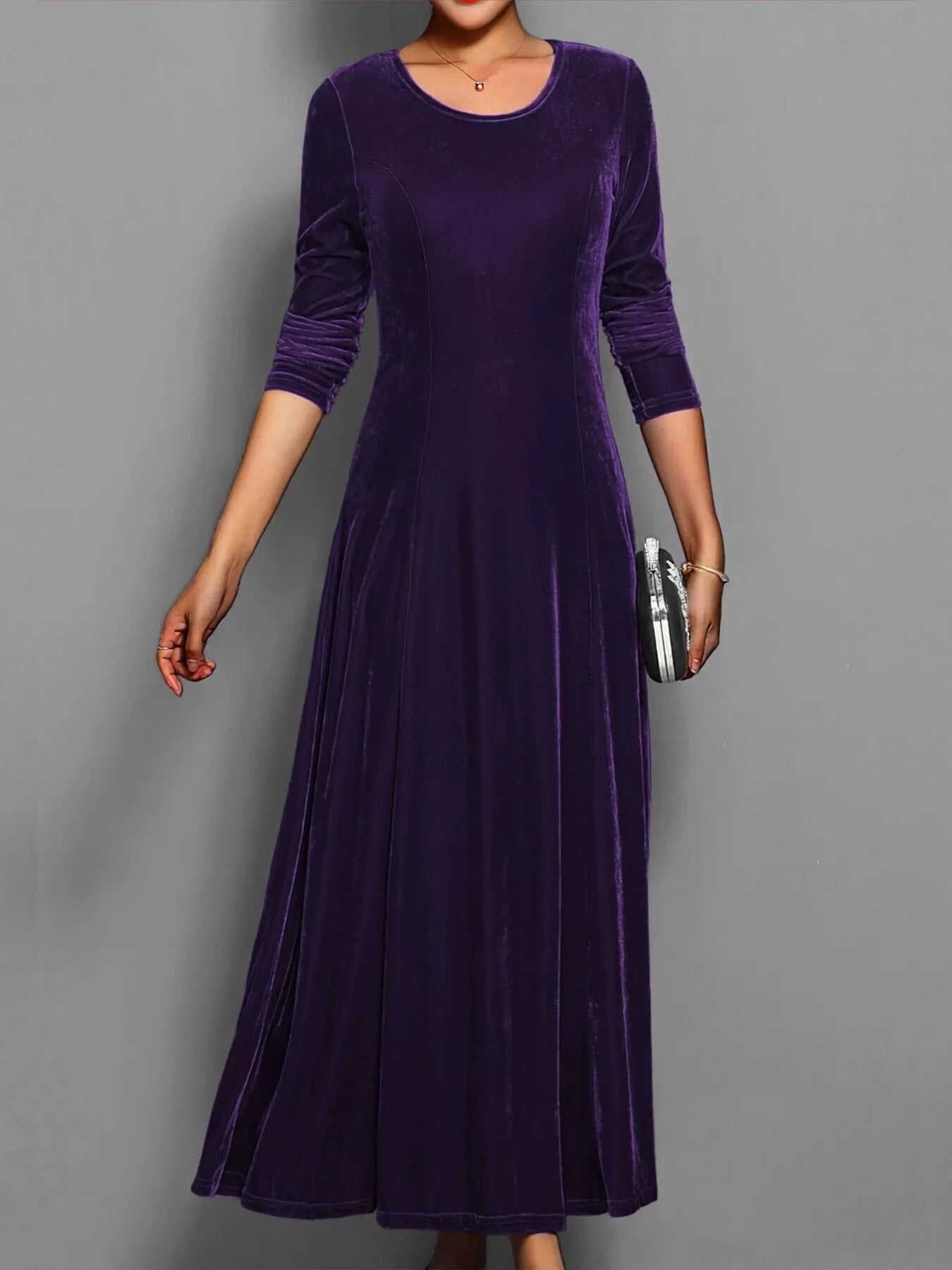 Velvet Long Sleeve A - Line Dress - PBNJ FASHIONS
