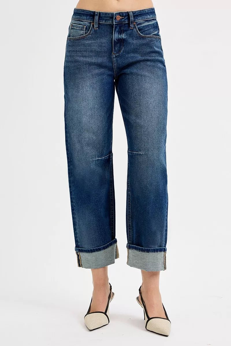 RISEN Slouchy Crop Barrel Cuffed Jeans - PBNJ FASHIONS