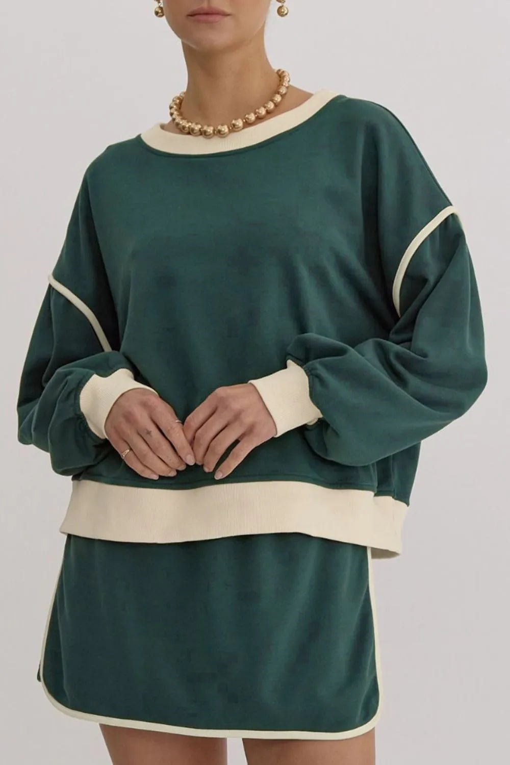 Contrast Trim Round Neck Top and Skort Set - PBNJ FASHIONS