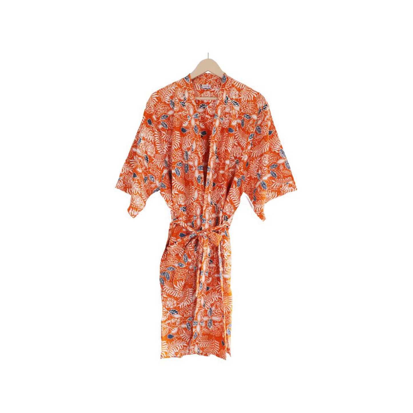 Handmade Batik Robe Kimono, Orange Carnelian, Hand Dyed, 100% Cotton, Clementine