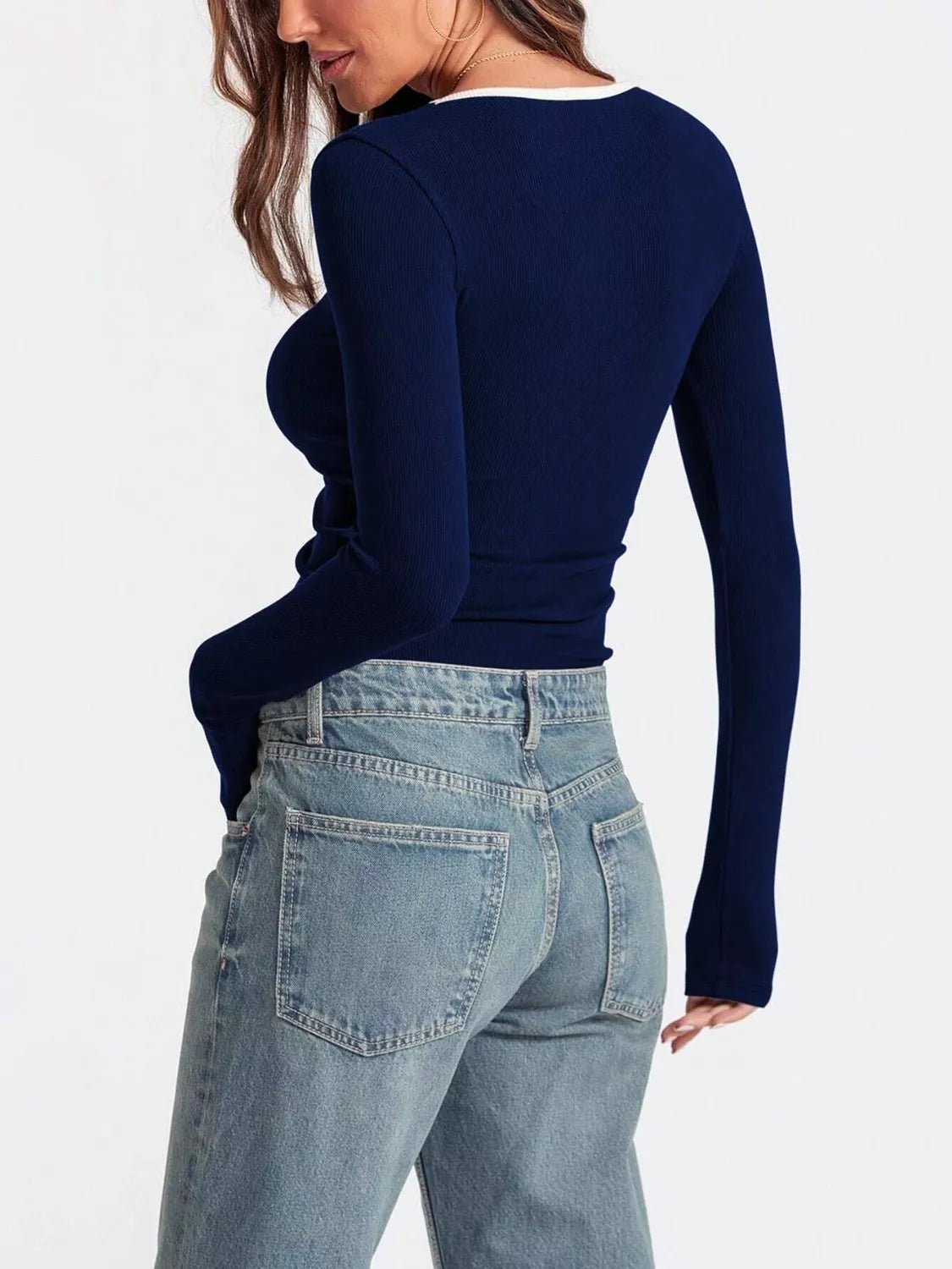 Contrast Trim Long Sleeve Top - PBNJ FASHIONS