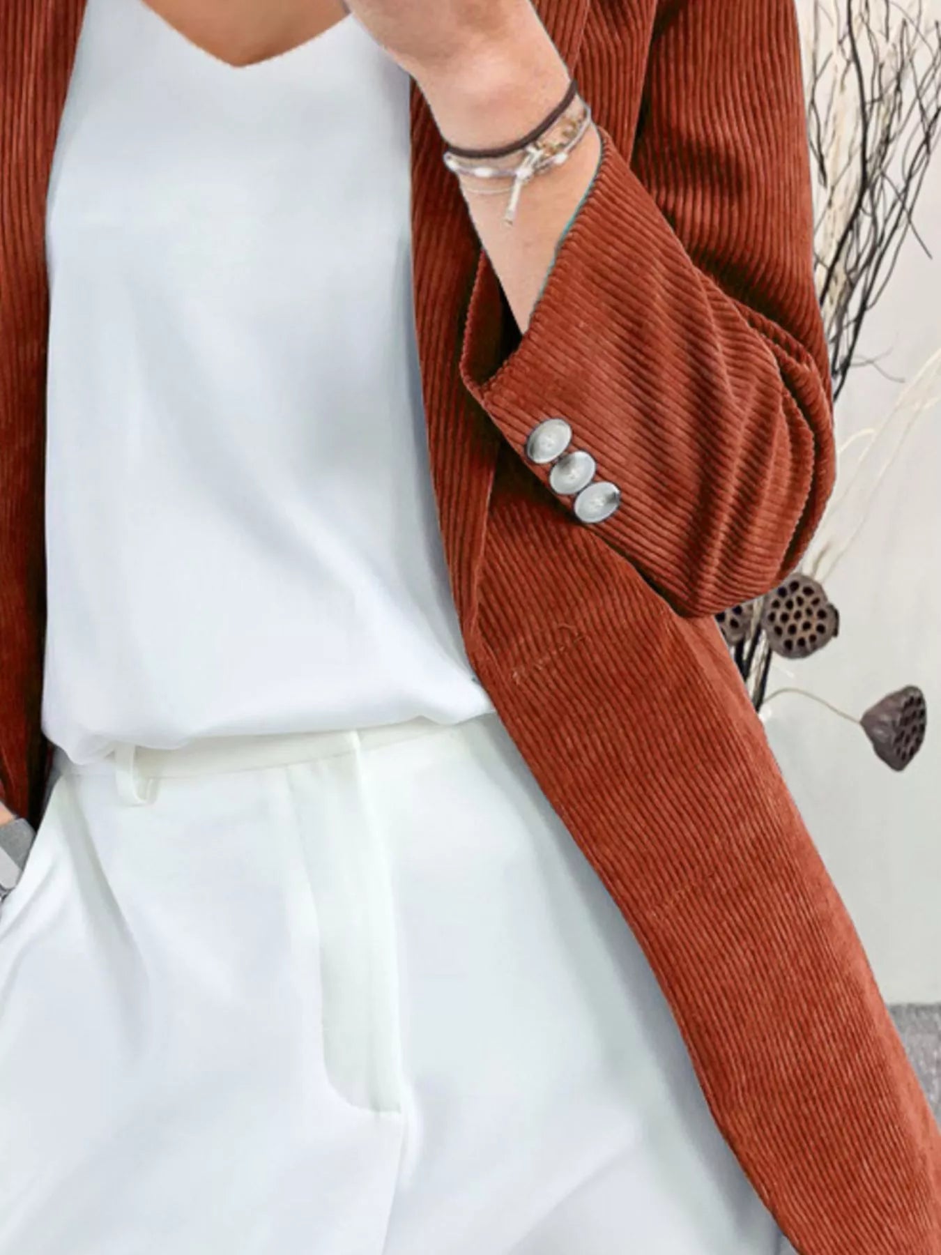 Corduroy Lapel Collar Casual Blazer - PBNJ FASHIONS