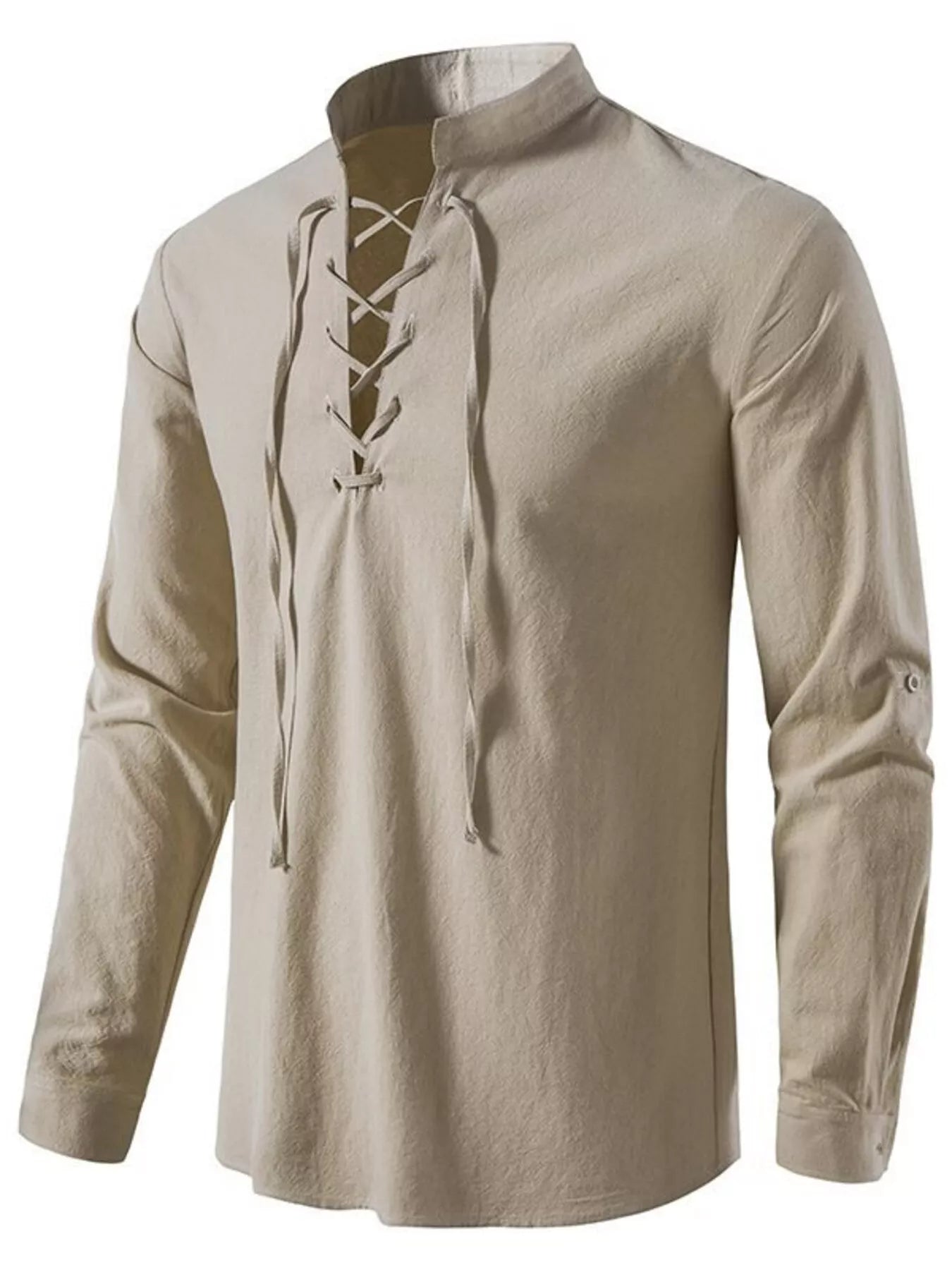 Men's Full Size Casual Lace - Up Long Sleeve Shirt Plus Size - PBNJ FASHIONS