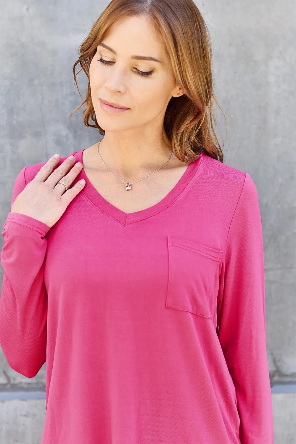 Basic Bae Full Size V - Neck Long Sleeve Top - PBNJ FASHIONS