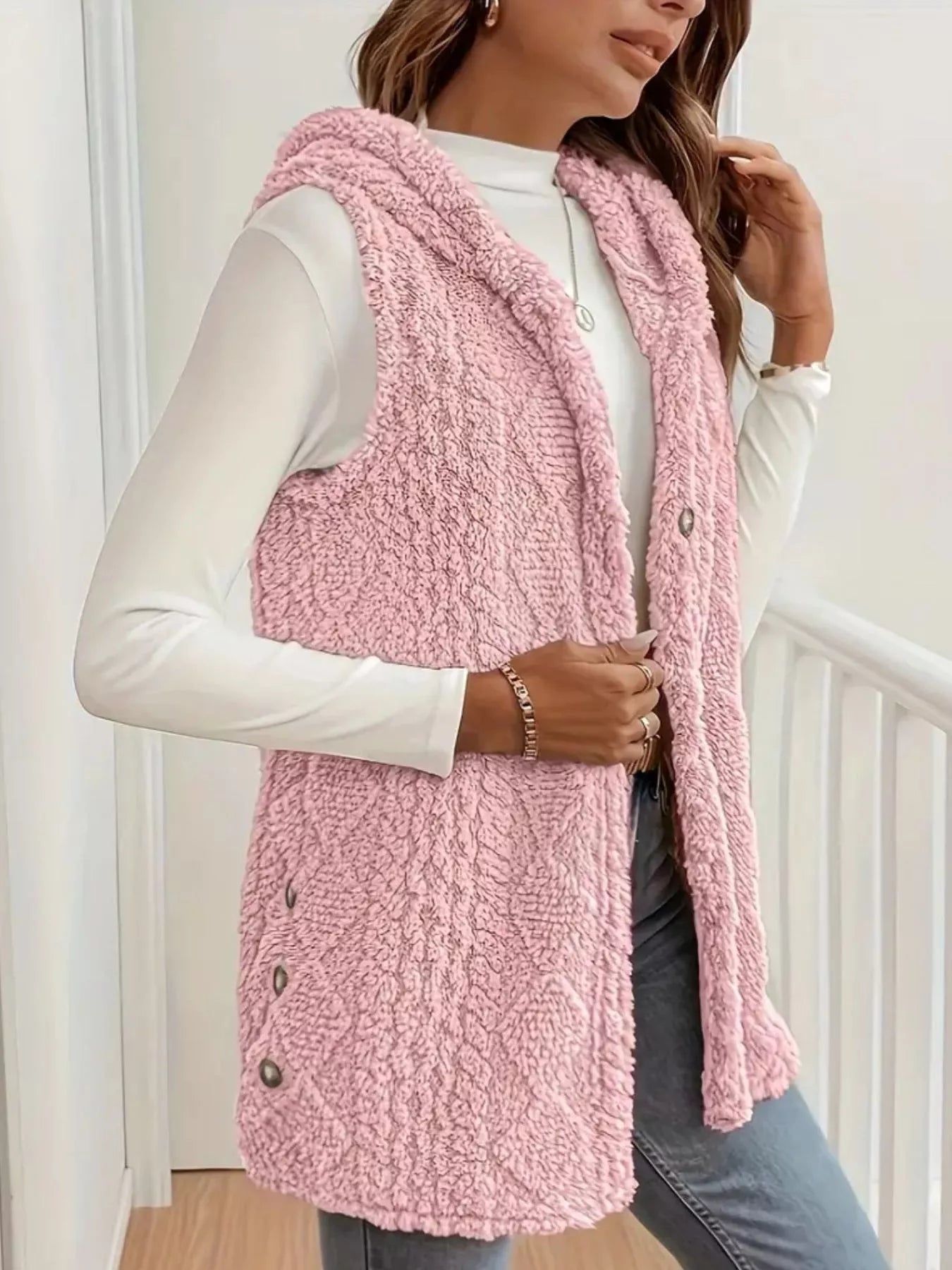 Hooded Button - Up Sherpa Vest Coat - PBNJ FASHIONS