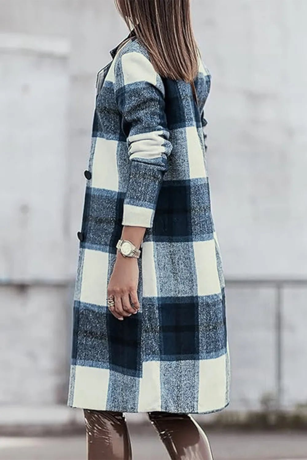 Double Take Full Size Plaid Button Up Lapel Collar Coat - PBNJ FASHIONS
