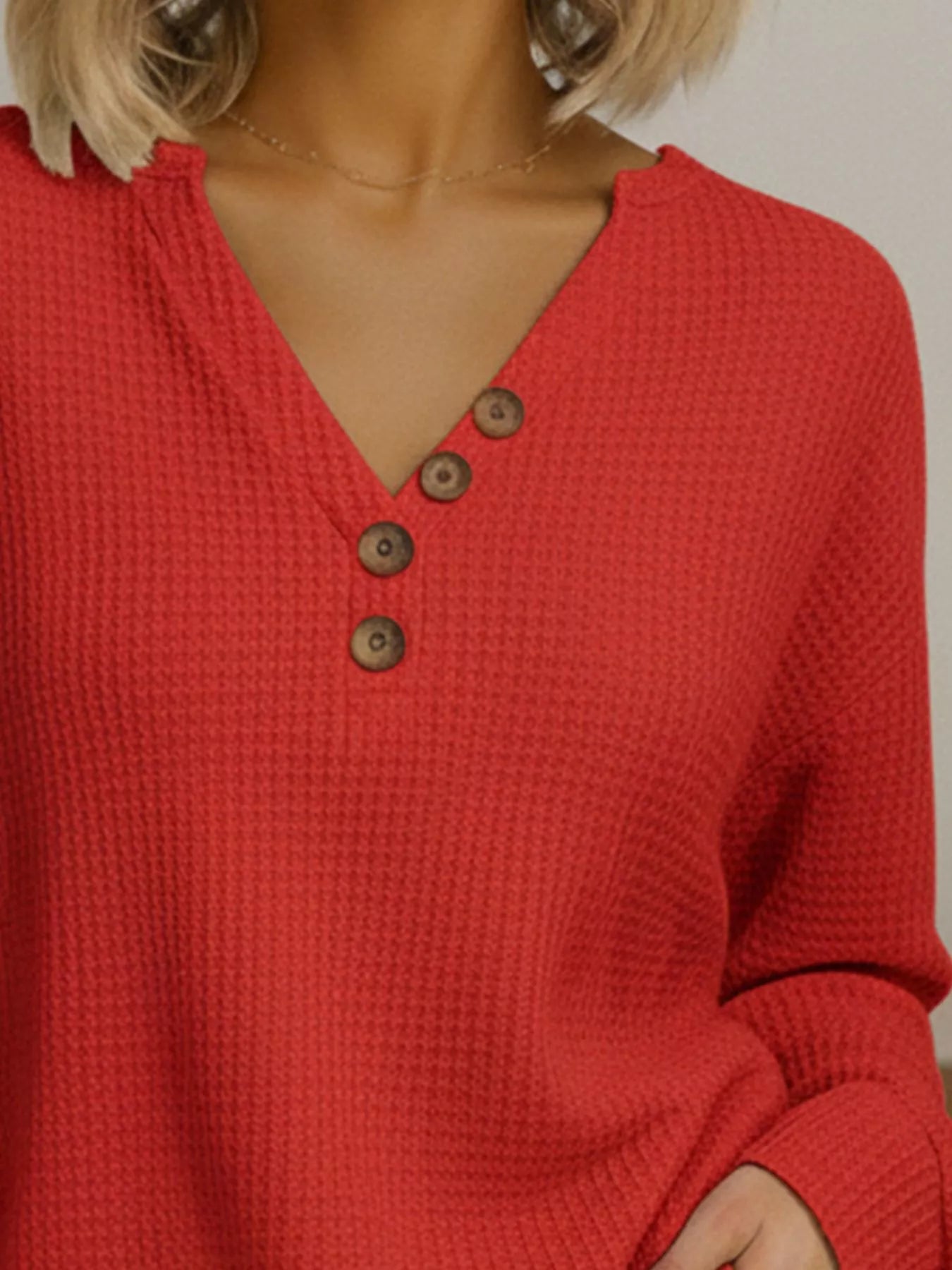 Full Size Casual Waffle Knit Long Sleeve T-Shirt Plus Size - PBNJ FASHIONS