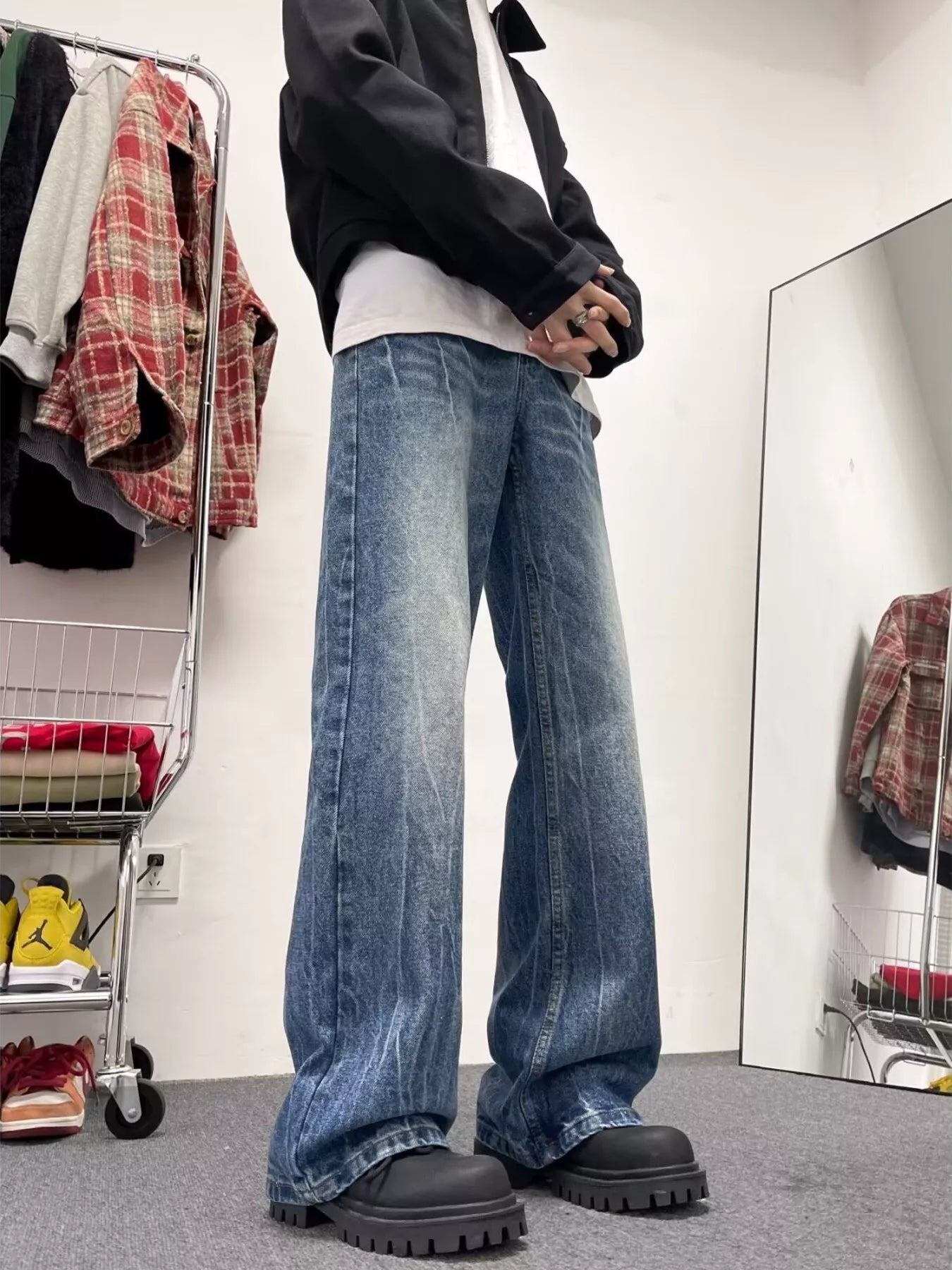 Men's Full Size Wash Wide Leg Jeans Plus Size - PBNJ FASHIONS