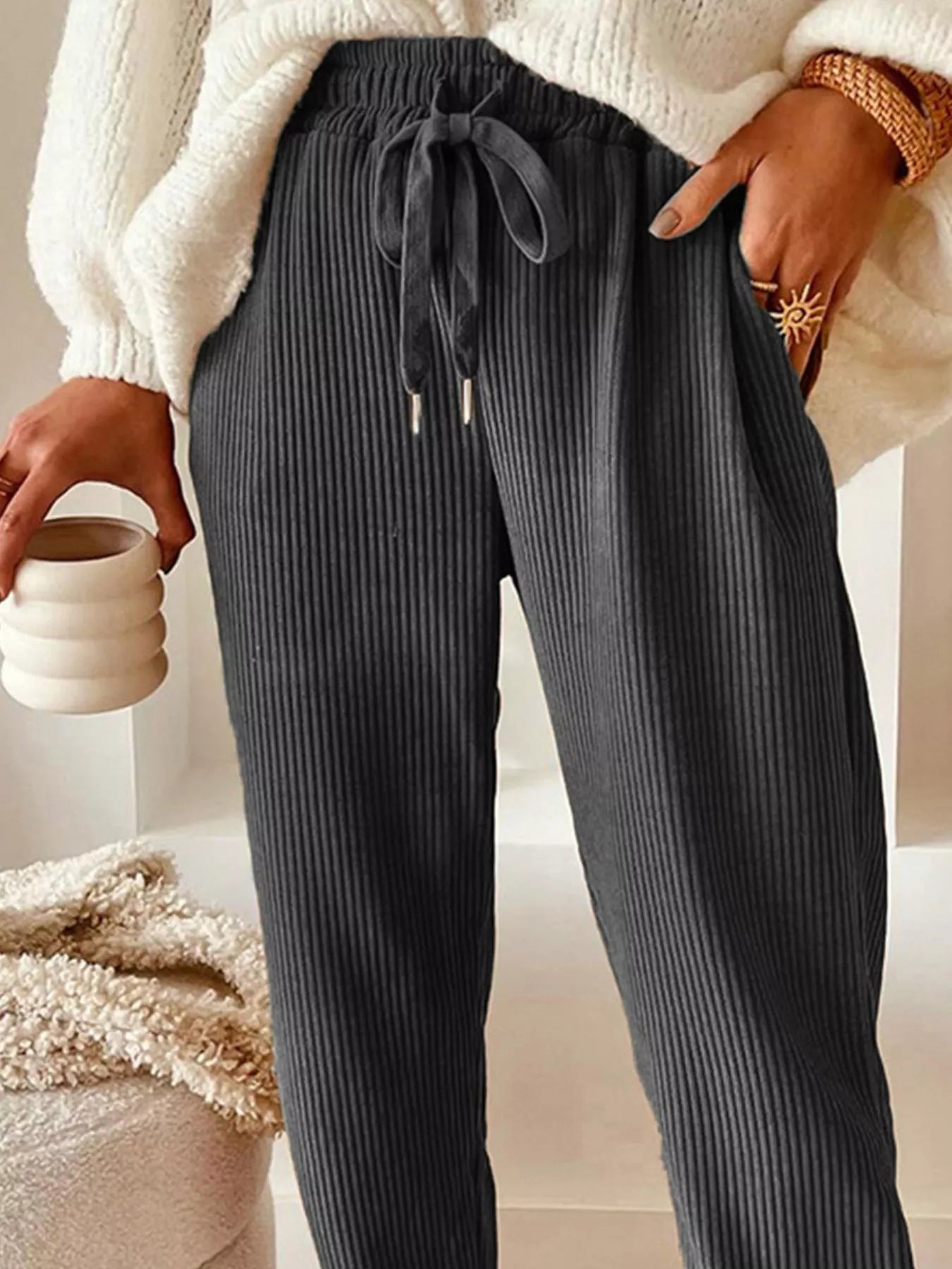 Casual Corduroy Drawstring Waist Pants - PBNJ FASHIONS