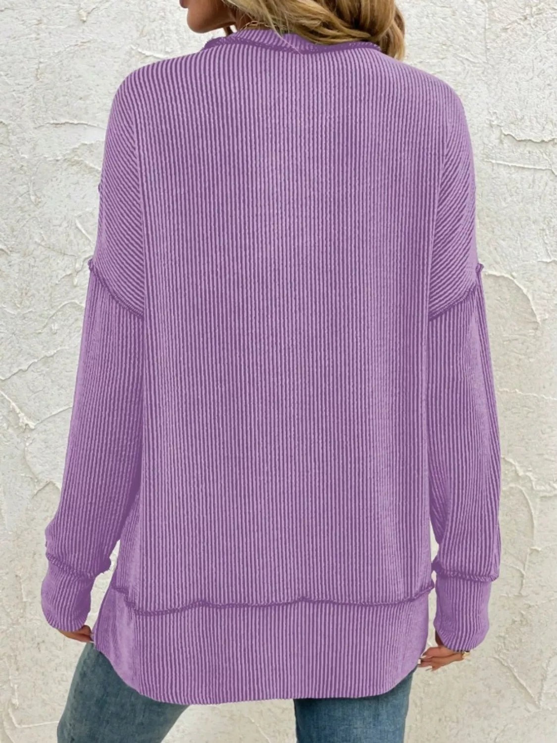 Side Slit Round Neck Sweatshirt - PBNJ FASHIONS