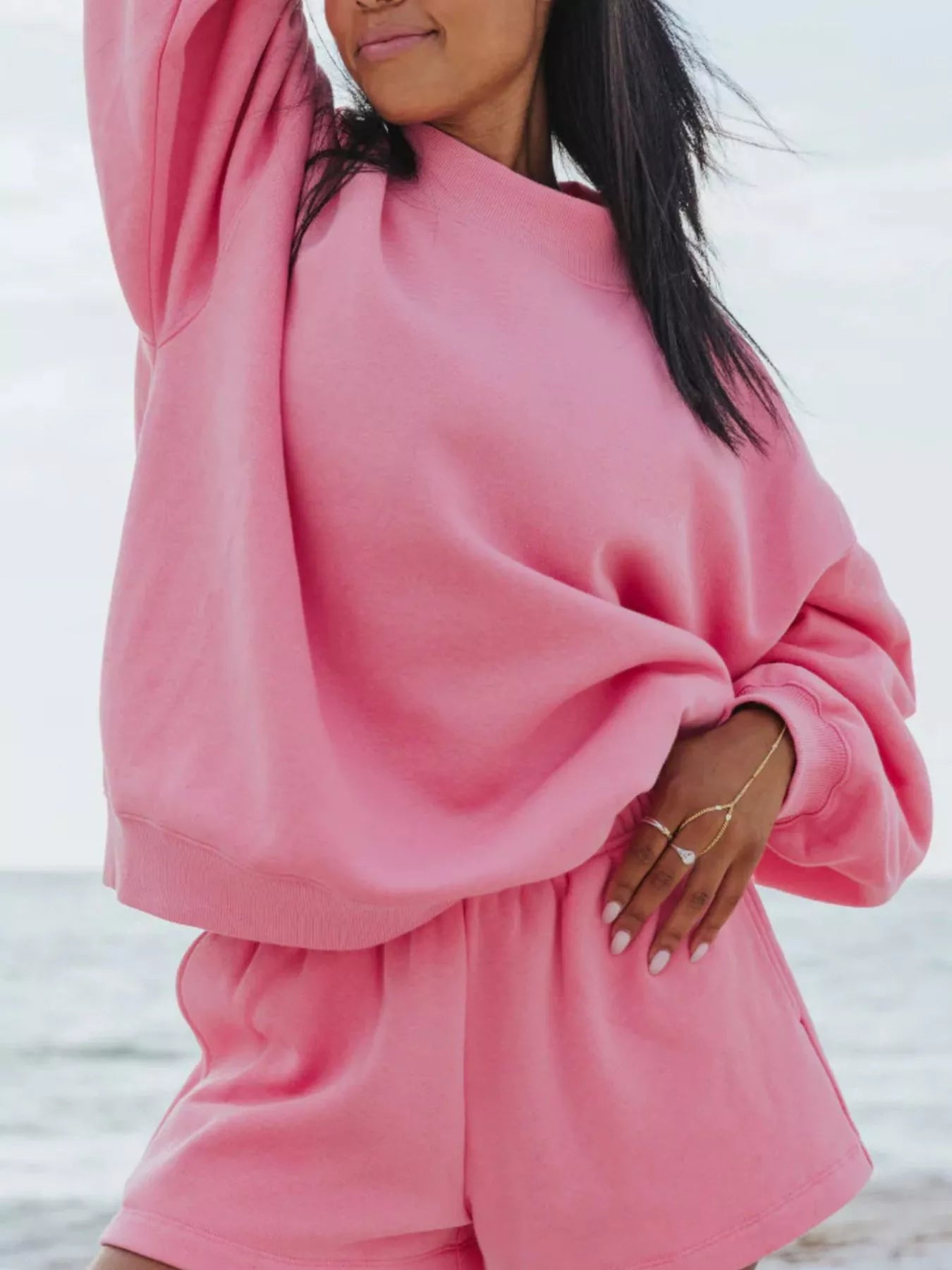 Relaxed Fit Round Neck Sweatshirt and Shorts Set - PBNJ FASHIONS