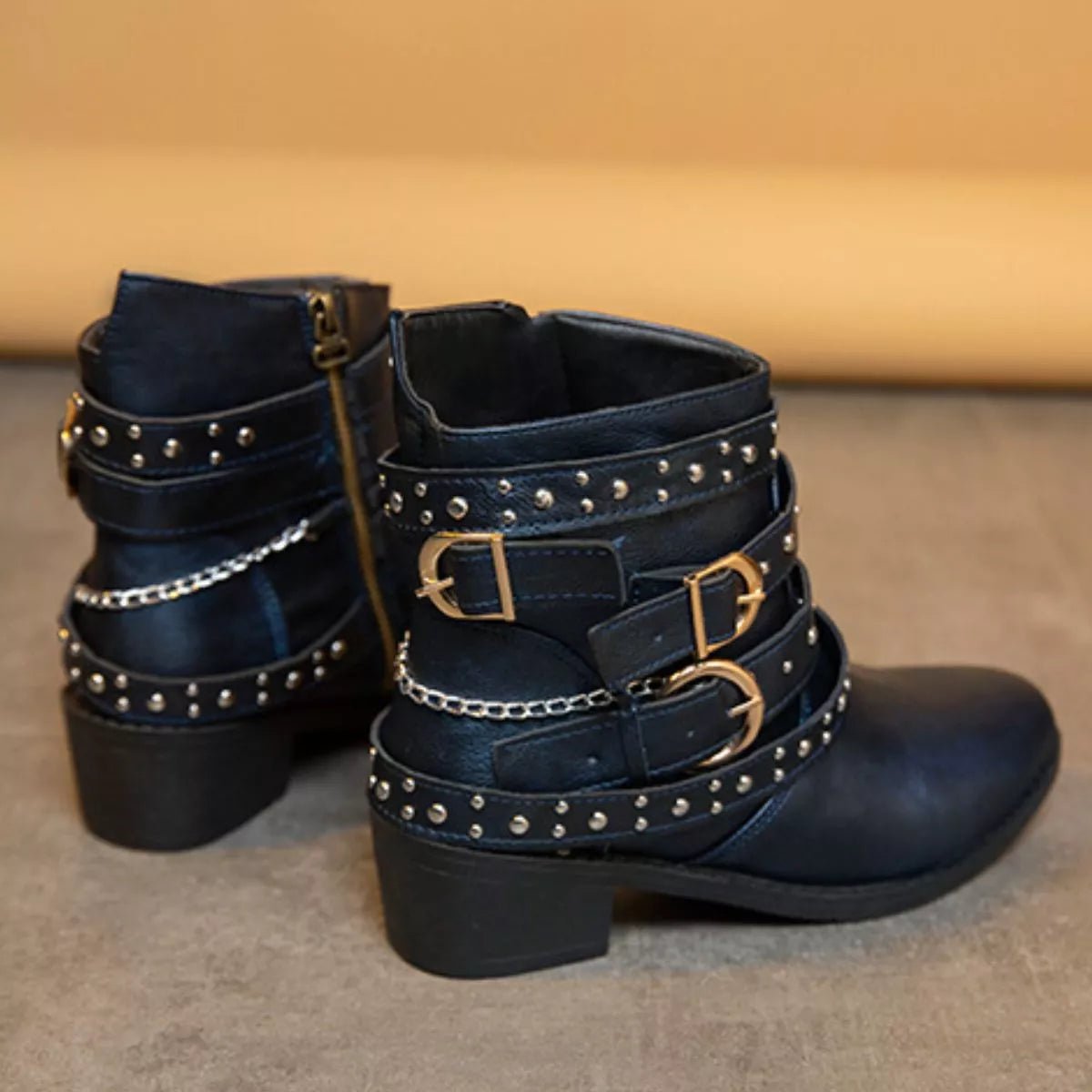 Studded Buckle Ankle Boots - PBNJ FASHIONS