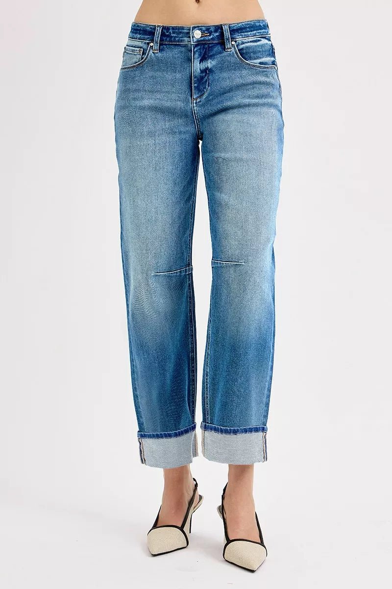 RISEN Slouchy Crop Barrel Cuffed Jeans - PBNJ FASHIONS