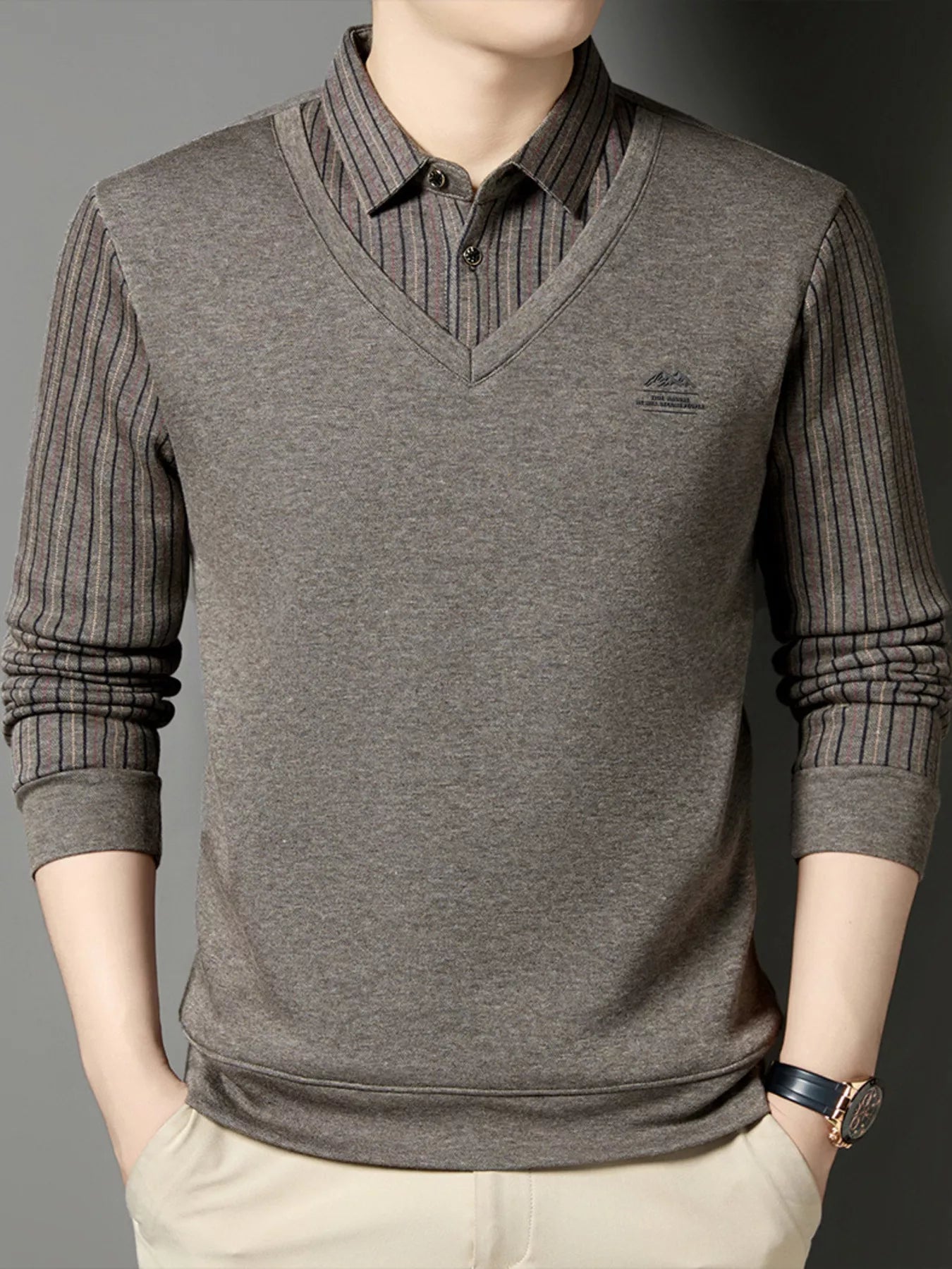 Men's Plus Size Striped Long Sleeve Polo - PBNJ FASHIONS