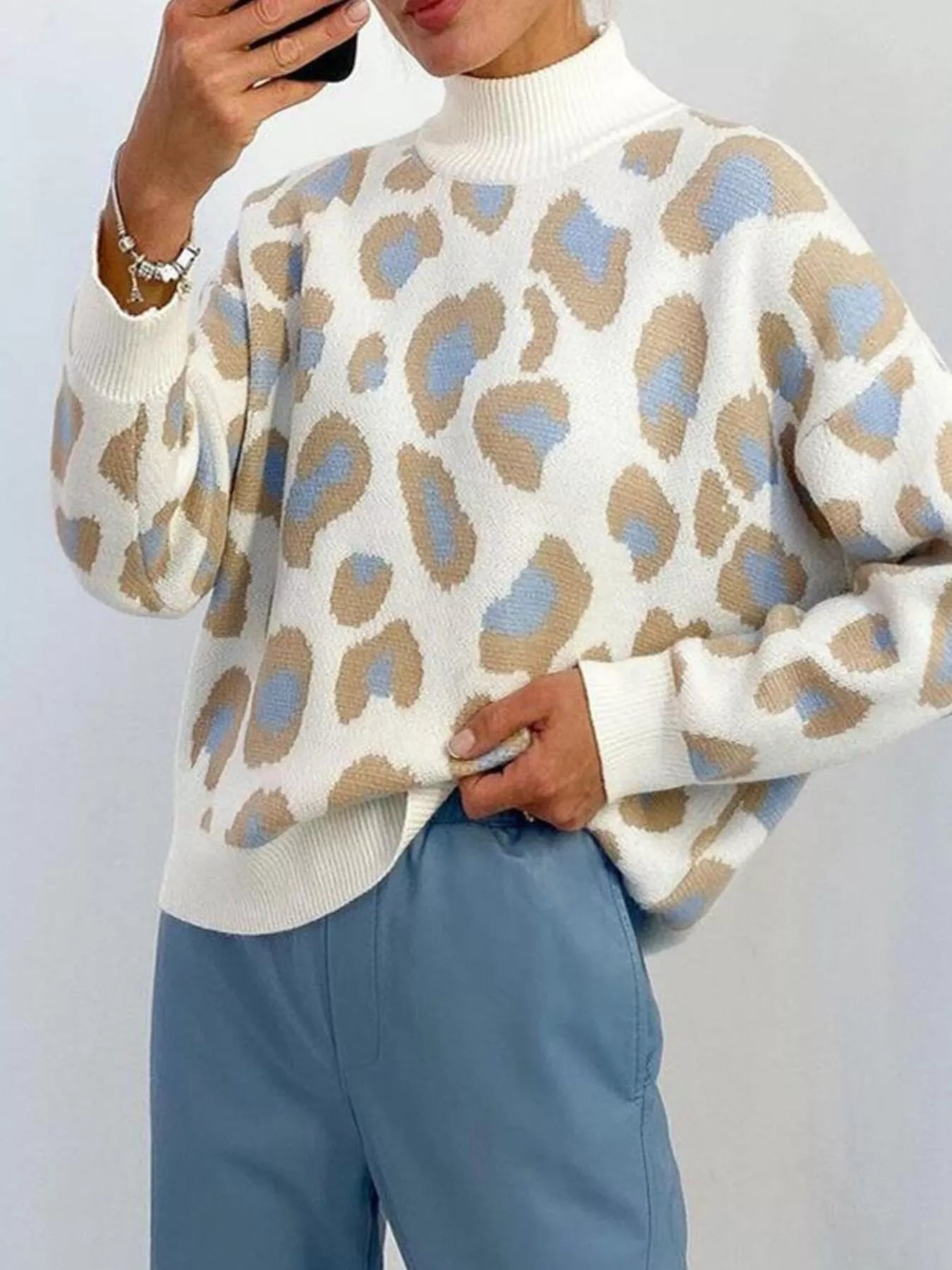 Leopard High Neck Sweater - PBNJ FASHIONS
