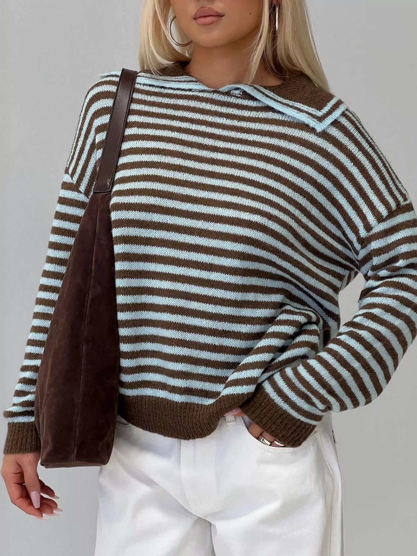 Striped Knit Dropped Shoulder Sweater - PBNJ FASHIONS