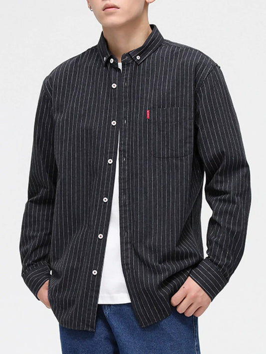 Men's Full Size Striped Long Sleeve Casual Shirt Plus Size - PBNJ FASHIONS
