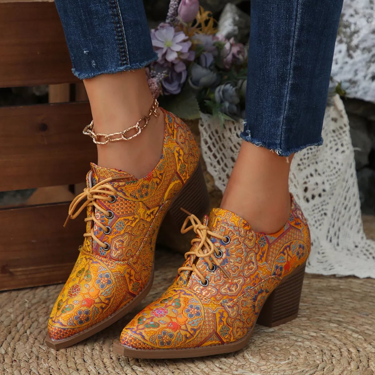 Point Toe Block Heels Ankle Boots - PBNJ FASHIONS